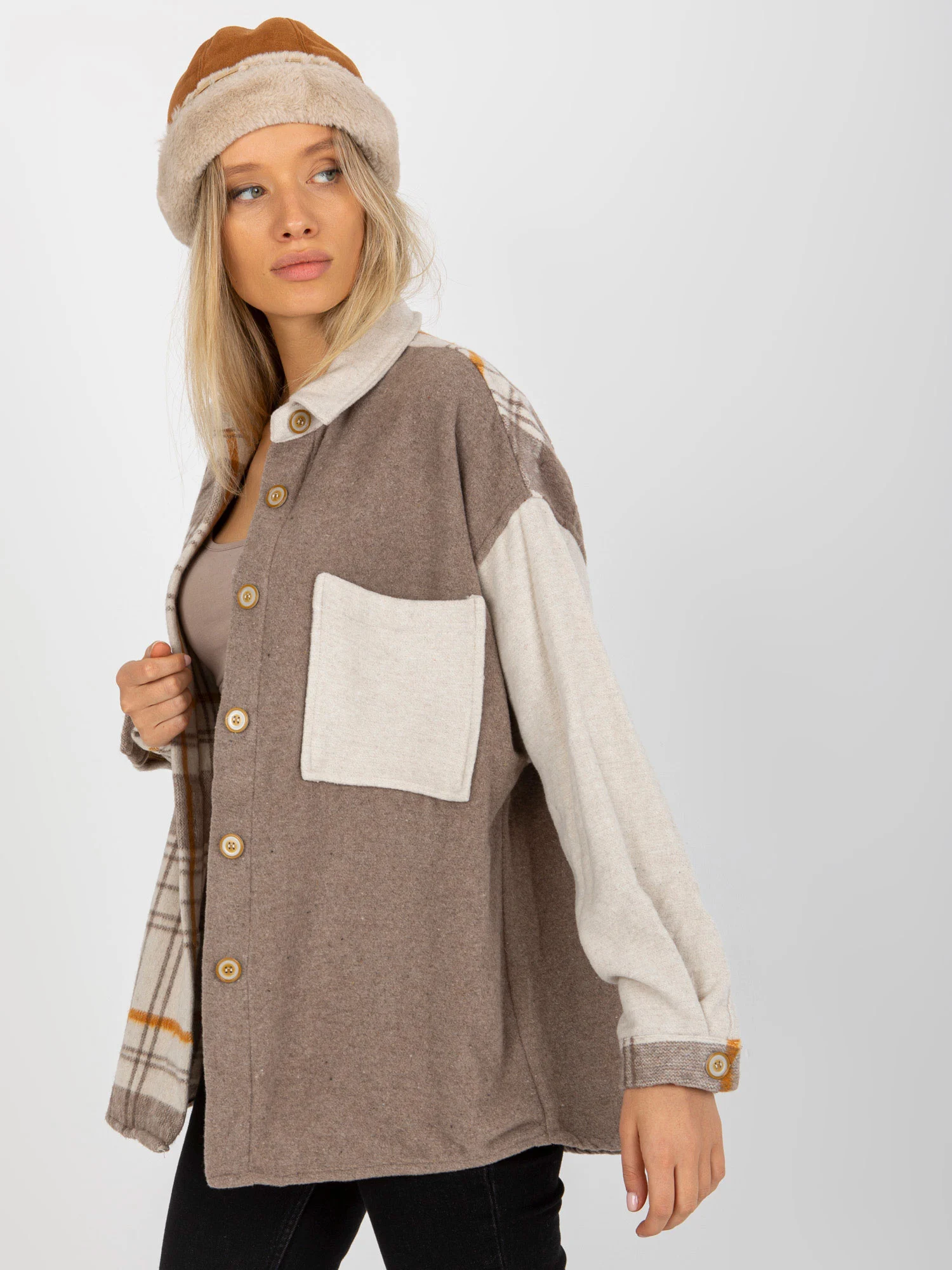 Camasa Dama Maneca lunga, Carouri, Patiskha, Bej Casual - imagine 4