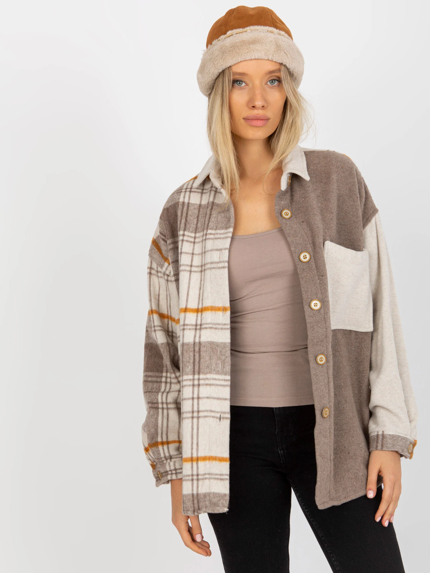 Camasa Dama Maneca lunga, Carouri, Patiskha, Bej Casual - imagine 5