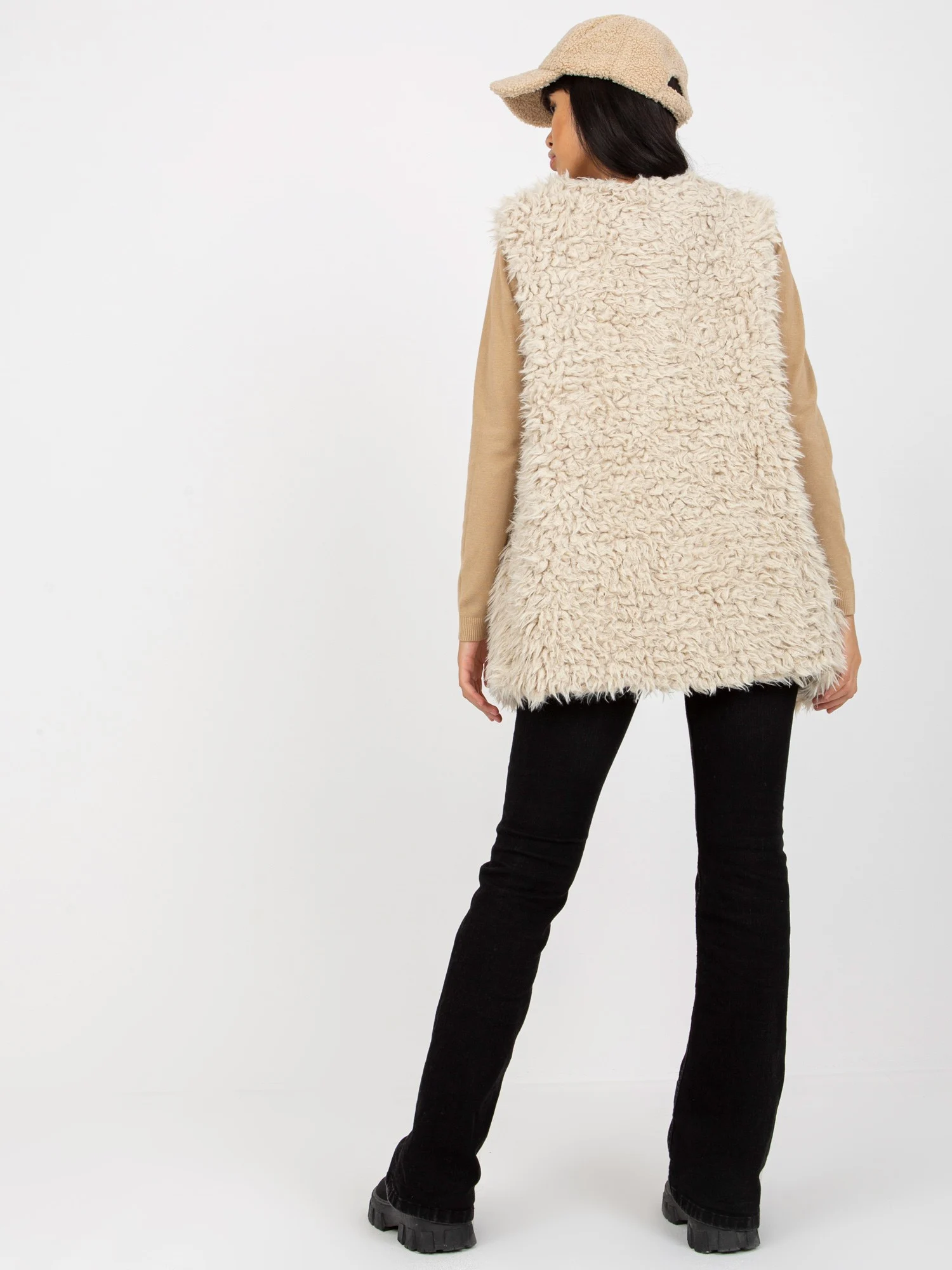 Vesta Dama Fara maneci, Guler inalt, Wool Fashion Italia, Bej Eleganta Office - imagine 5