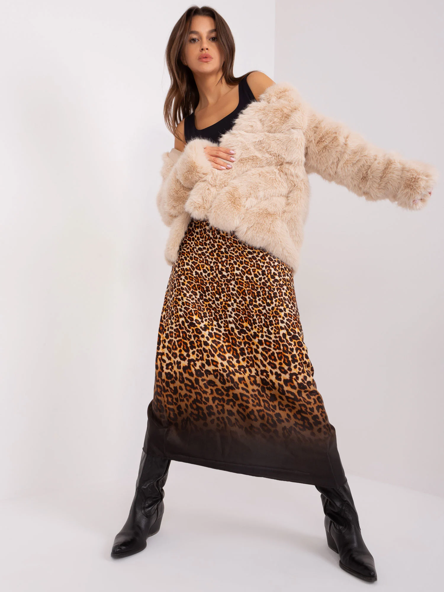 Jacheta Dama Maneca lunga, Guler inalt, Wool Fashion Italia, Bej de Vara Marimi Mari - imagine 5