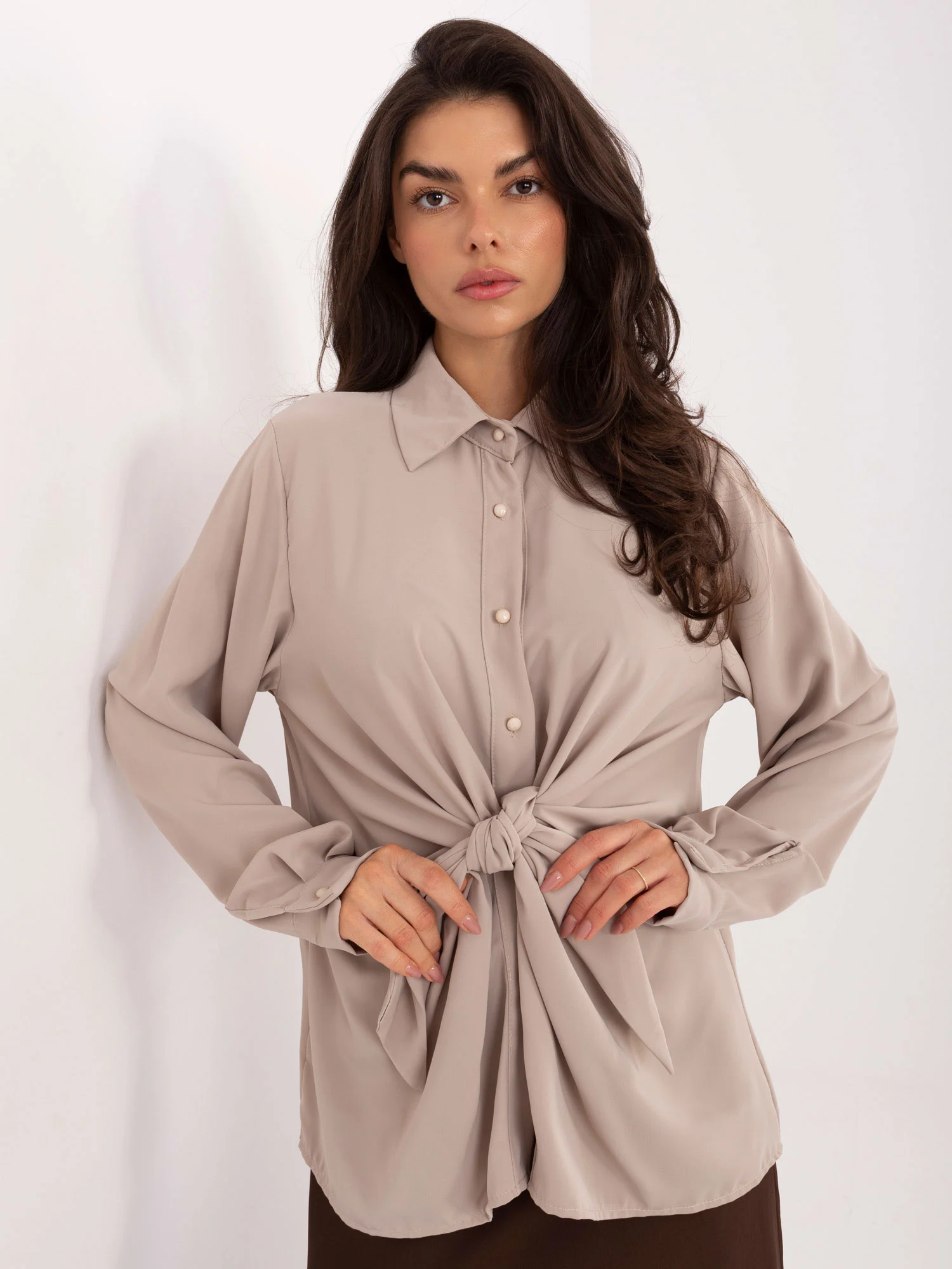 Camasa Dama Maneca lunga, Elegant, RED LINE, Bej Eleganta Office - imagine 5