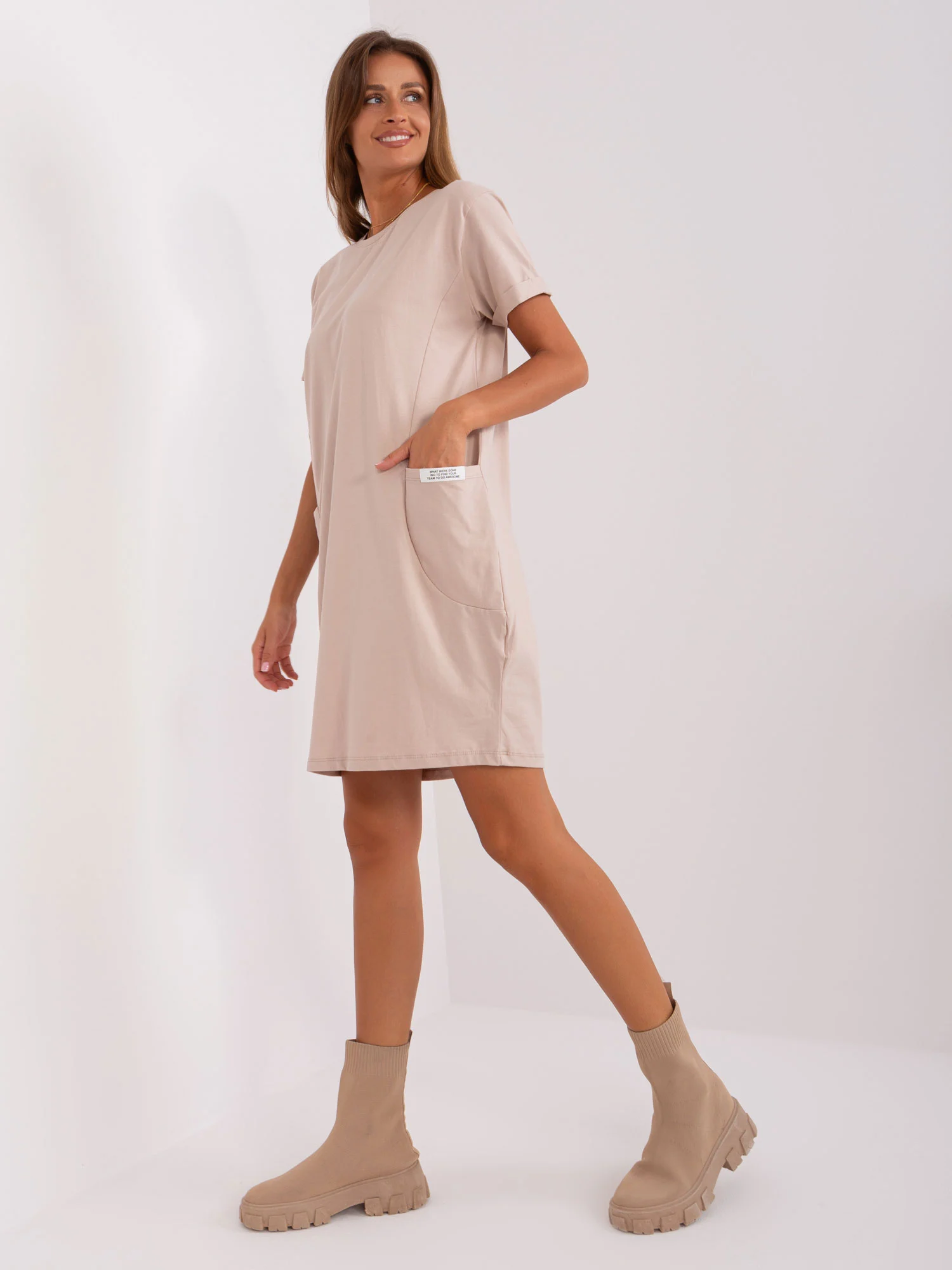 Rochie Dama Mini, Rochie dreapta, RUE PARIS, Bej de Vara - imagine 2