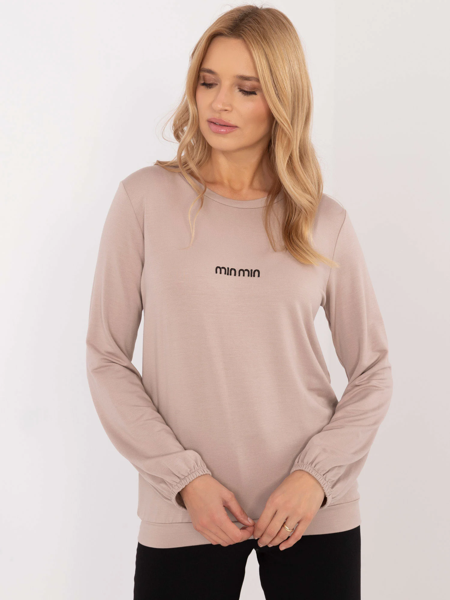 Bluza Dama Maneca lunga, Decolteu rotund, RELEVANCE, Bej Casual - imagine 5