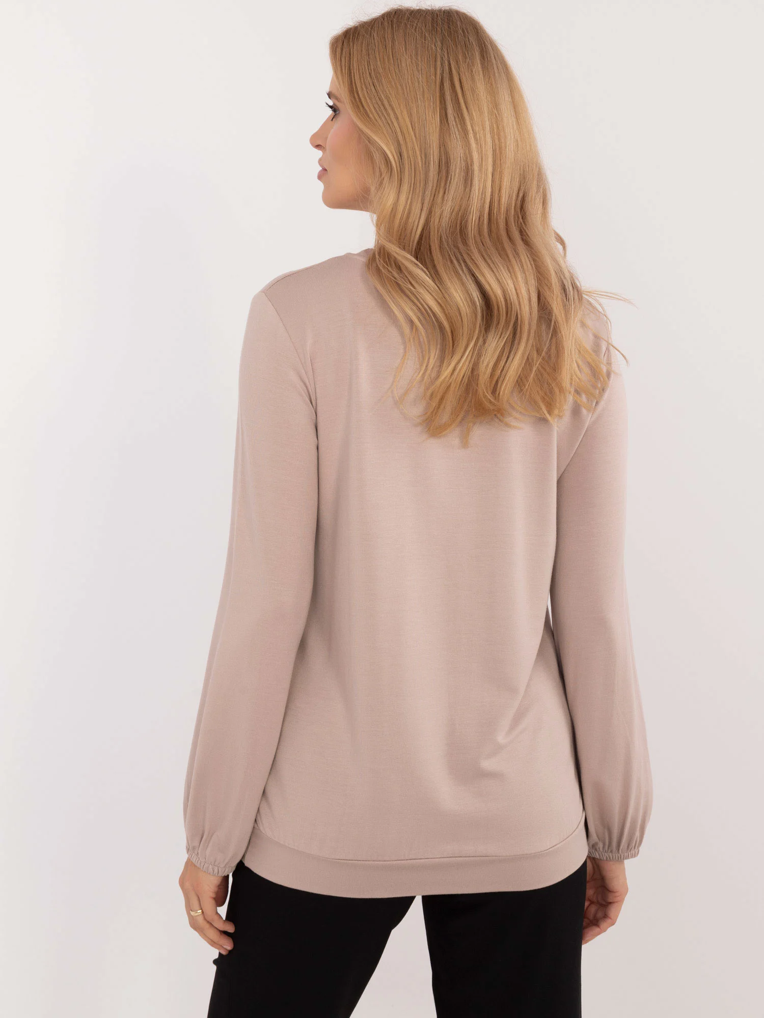 Bluza Dama Maneca lunga, Decolteu rotund, RELEVANCE, Bej Casual - imagine 4