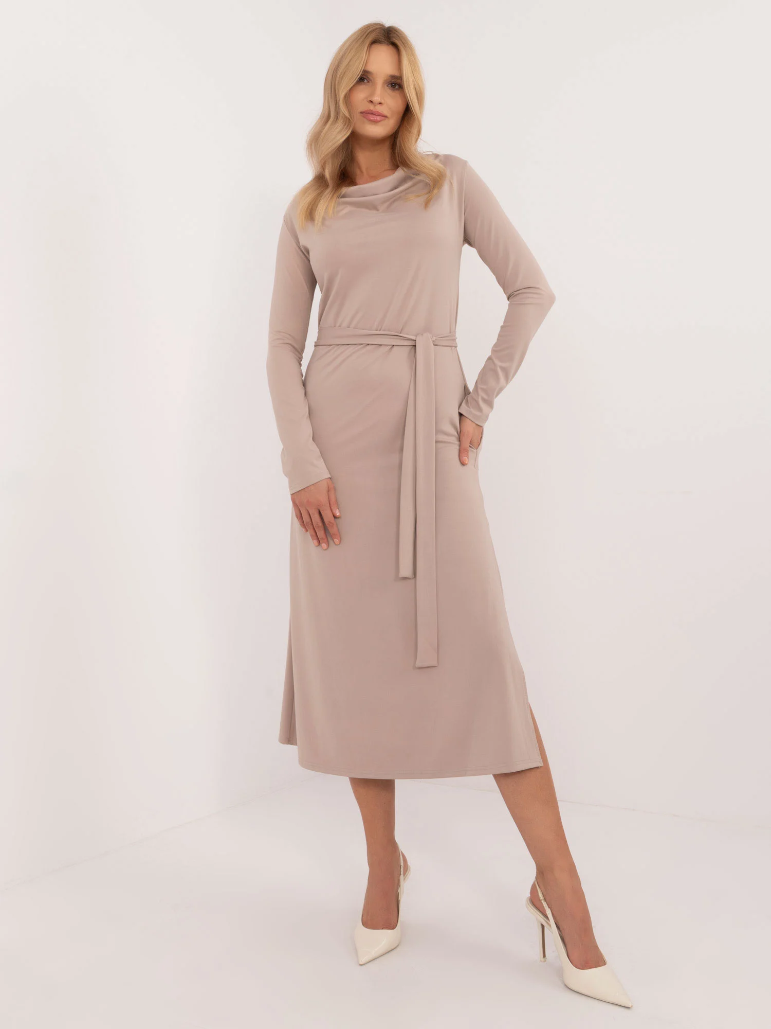 Rochie Dama Maxi, Rochie dreapta, LAKERTA, Bej de Sarbatori - Image 4