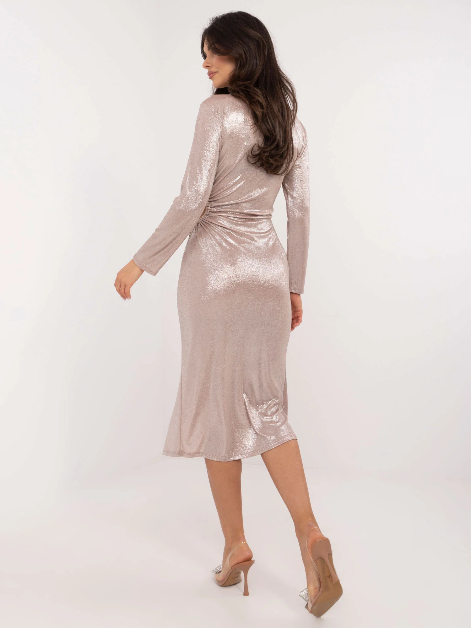 Rochie Dama Maxi, Rochie creion, ITALY MODA, Bej de Sarbatori - Image 5