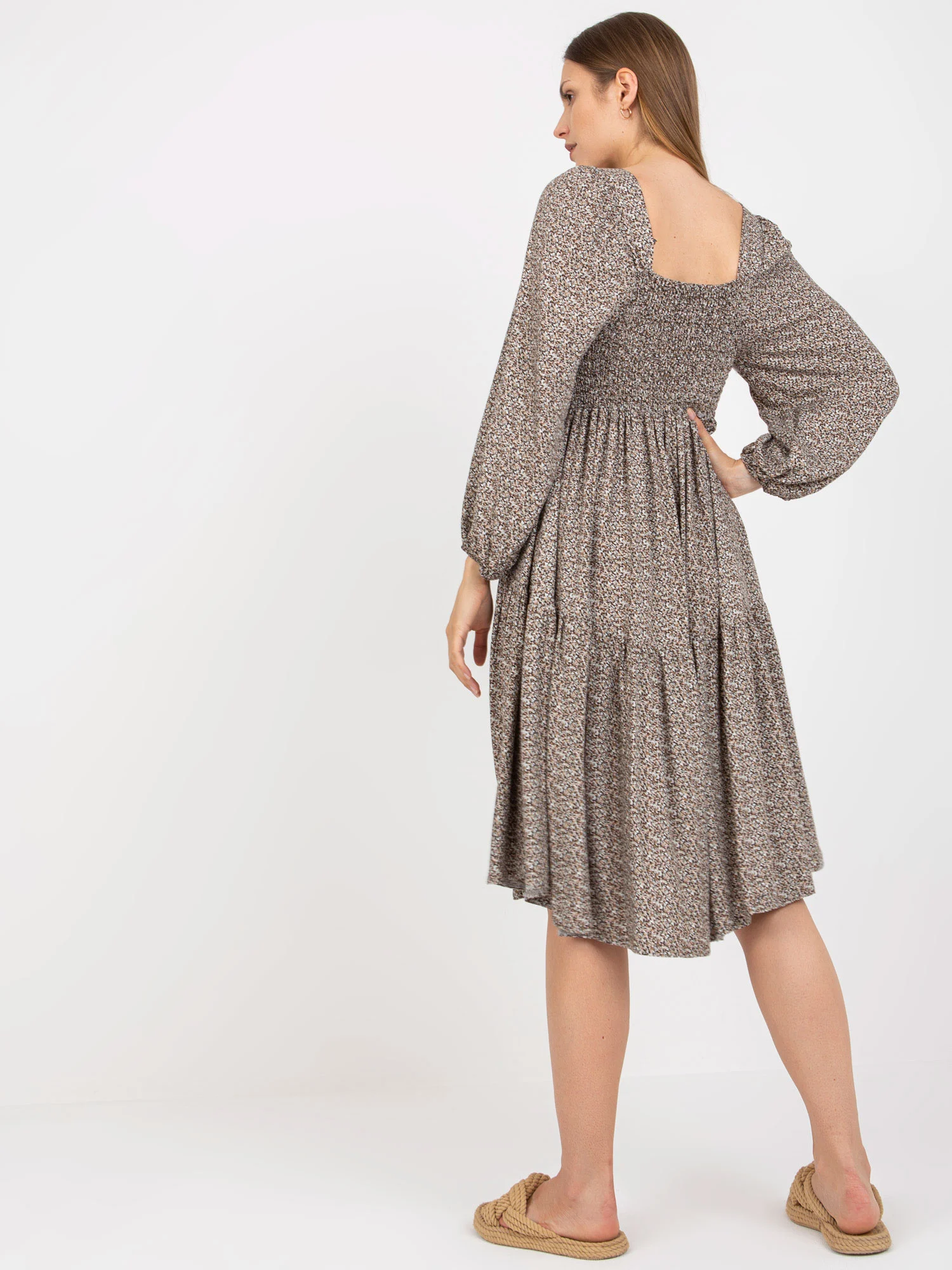 Rochie Dama Maxi, Imprimat, ZULUNA, Bej Eleganta Office - Image 6