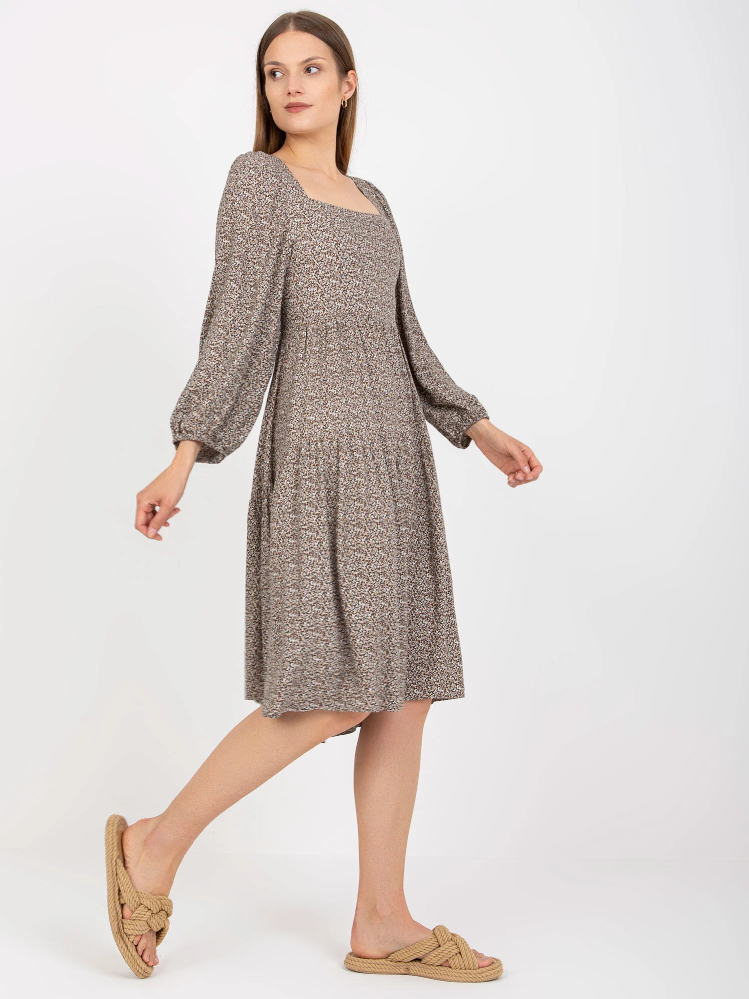 Rochie Dama Maxi, Imprimat, ZULUNA, Bej Eleganta Office - Image 7