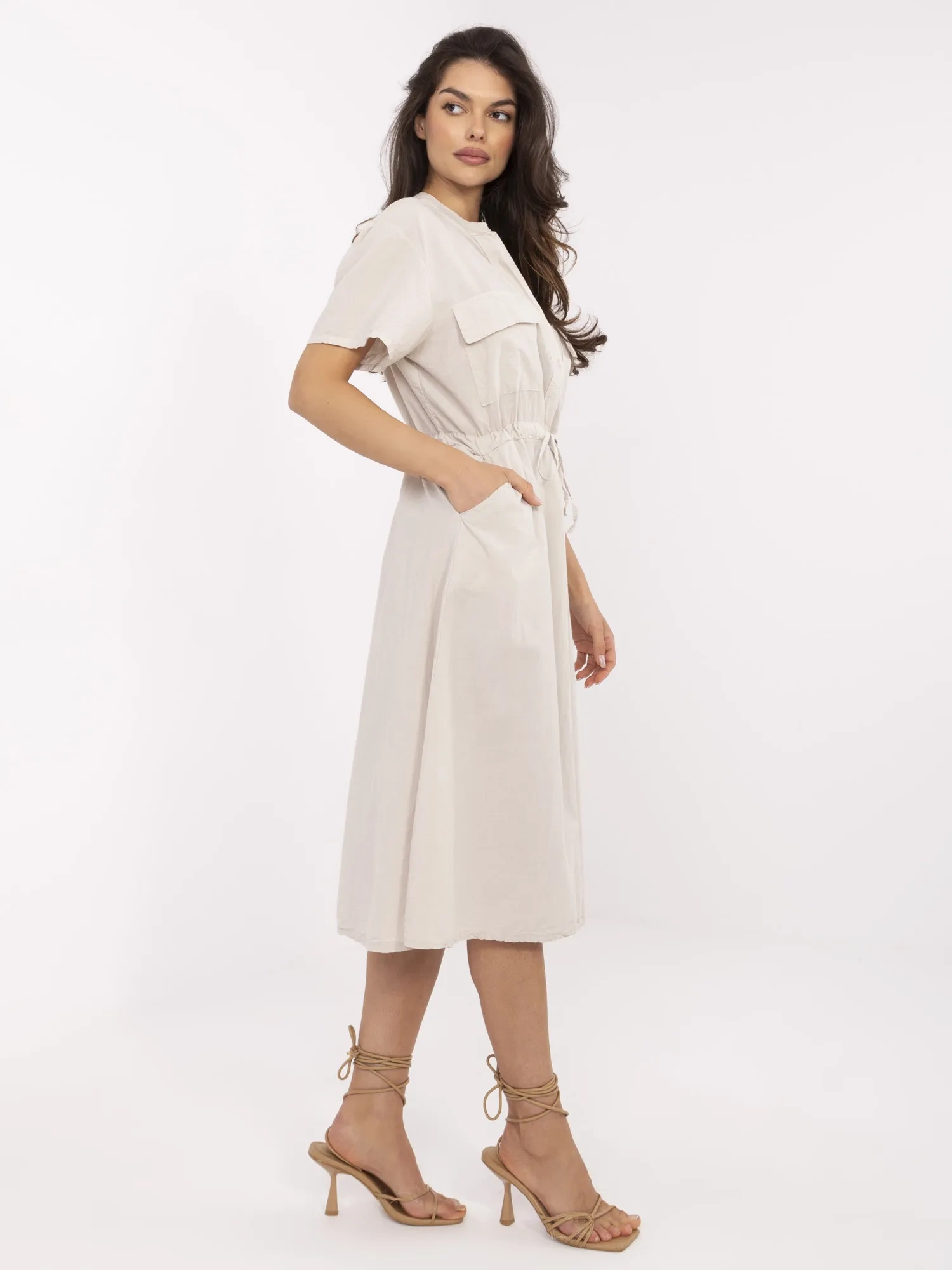 Rochie Dama Midi, Lejera, ITALY MODA, Bej de Vara - Image 3