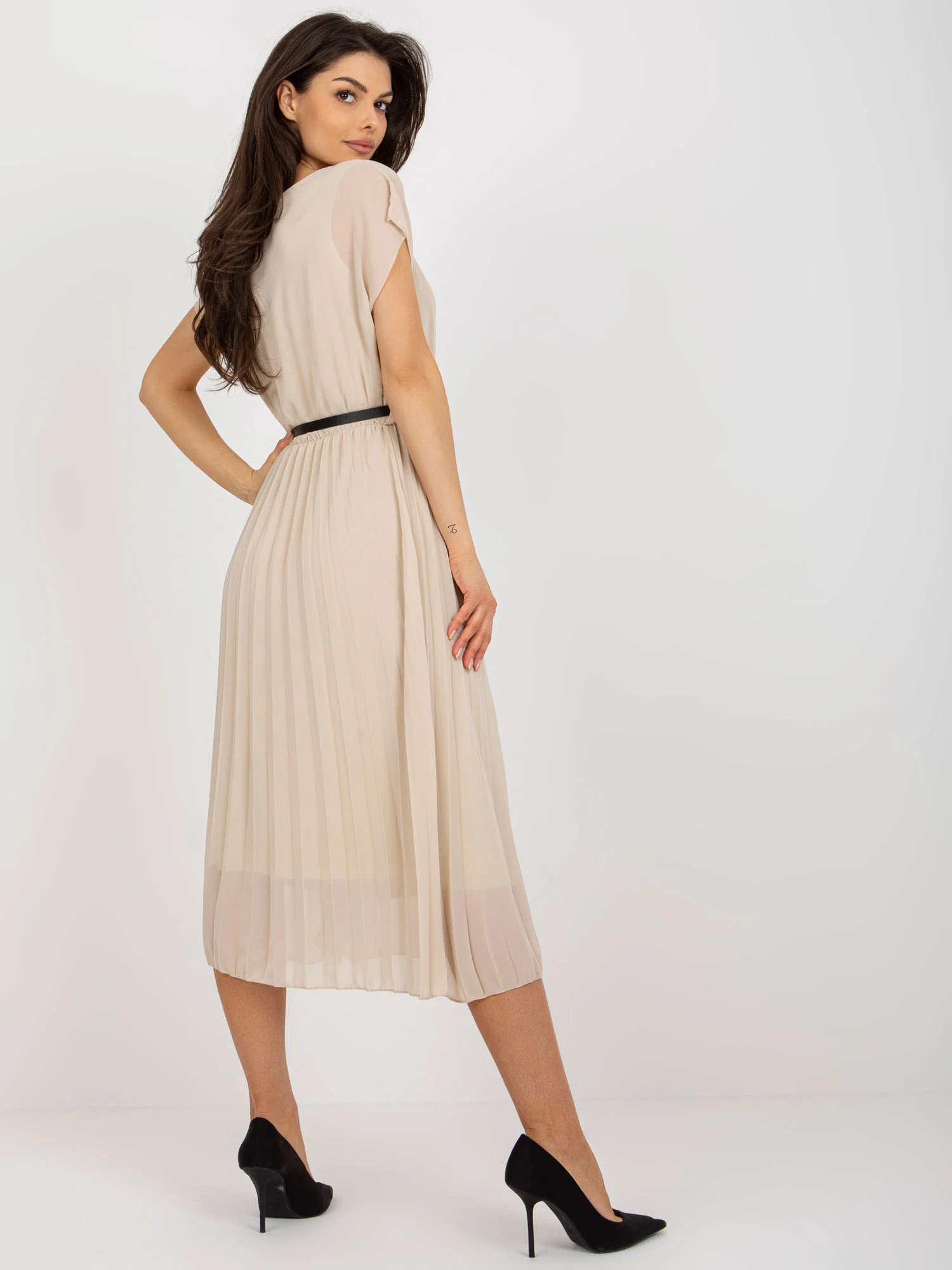 Rochie Dama Midi, Lejera, RUE PARIS, Bej de Petrecere - Image 3