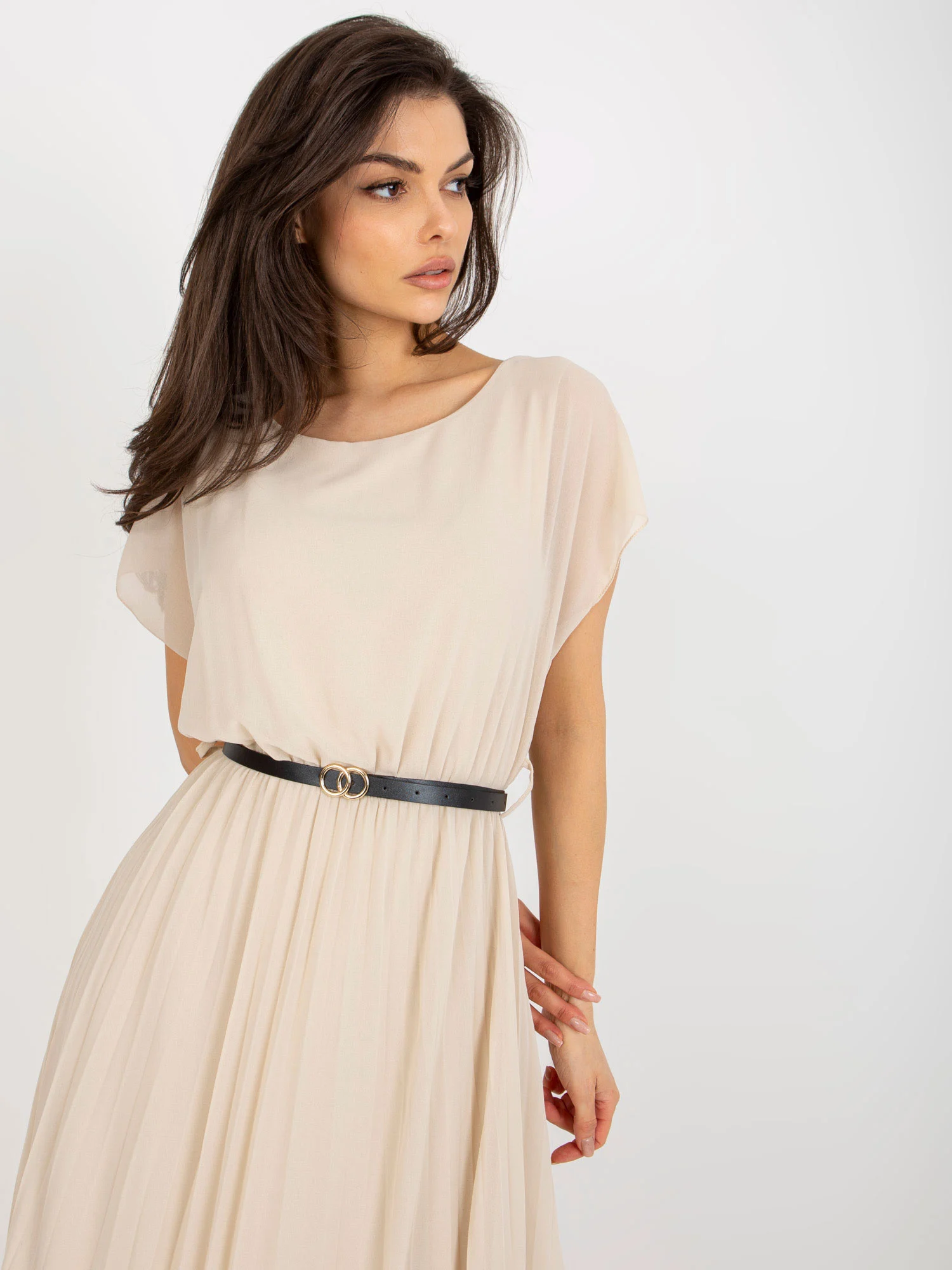 Rochie Dama Midi, Lejera, RUE PARIS, Bej de Petrecere - Image 5