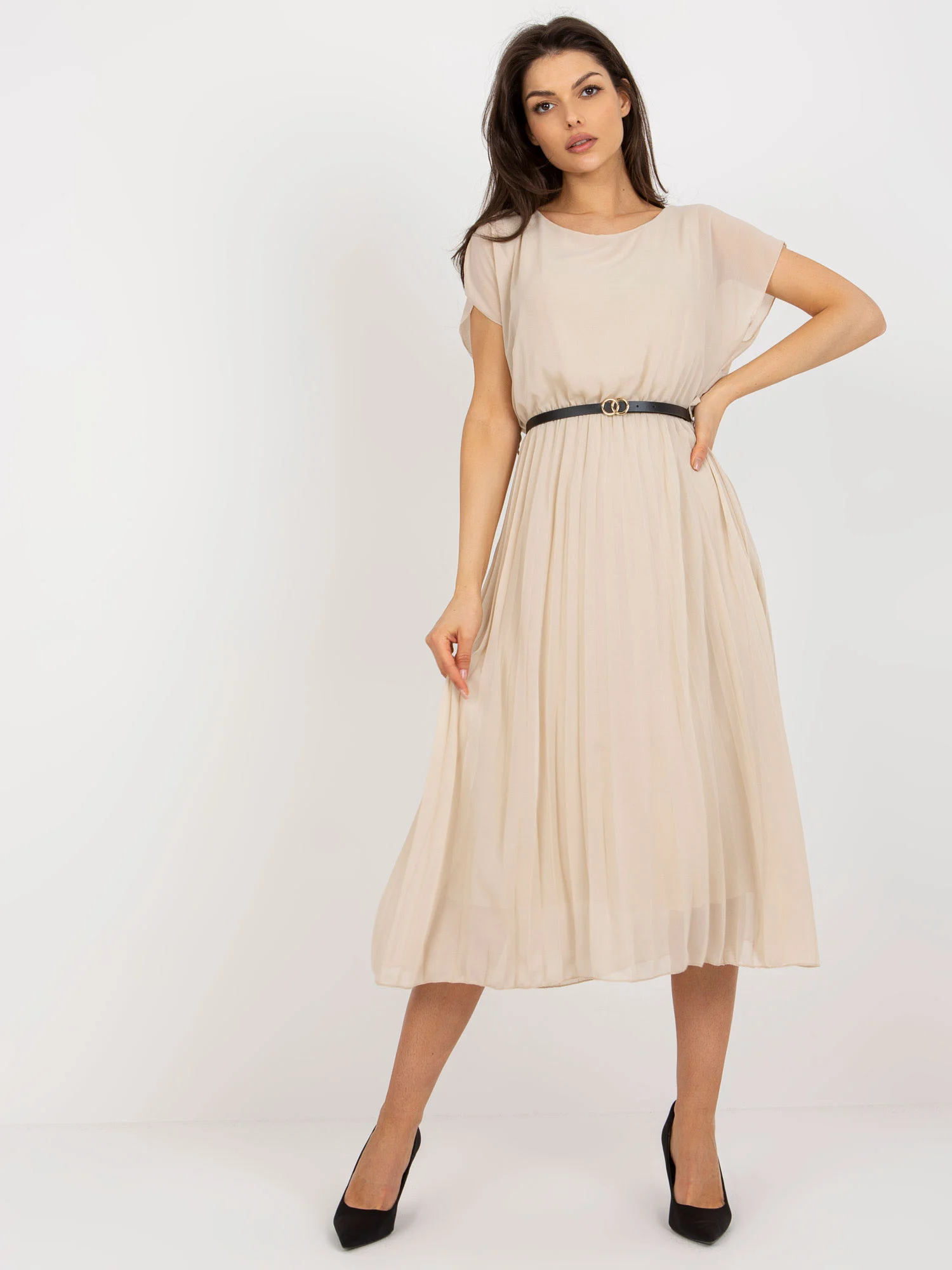 Rochie Dama Midi, Lejera, RUE PARIS, Bej de Petrecere - Image 4