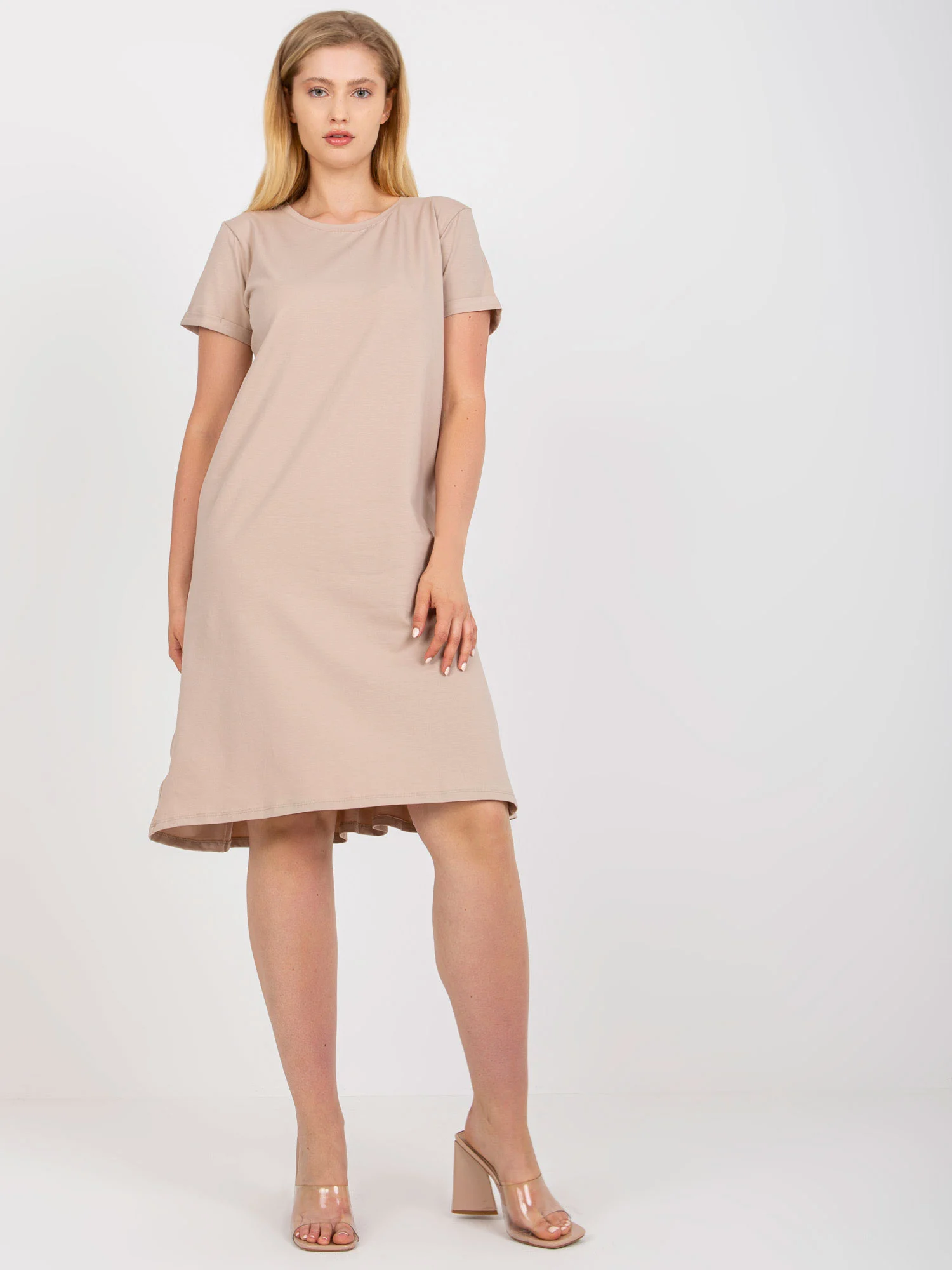 Rochie Dama Midi, Rochie dreapta, RELEVANCE, Bej Eleganta Office - Image 4