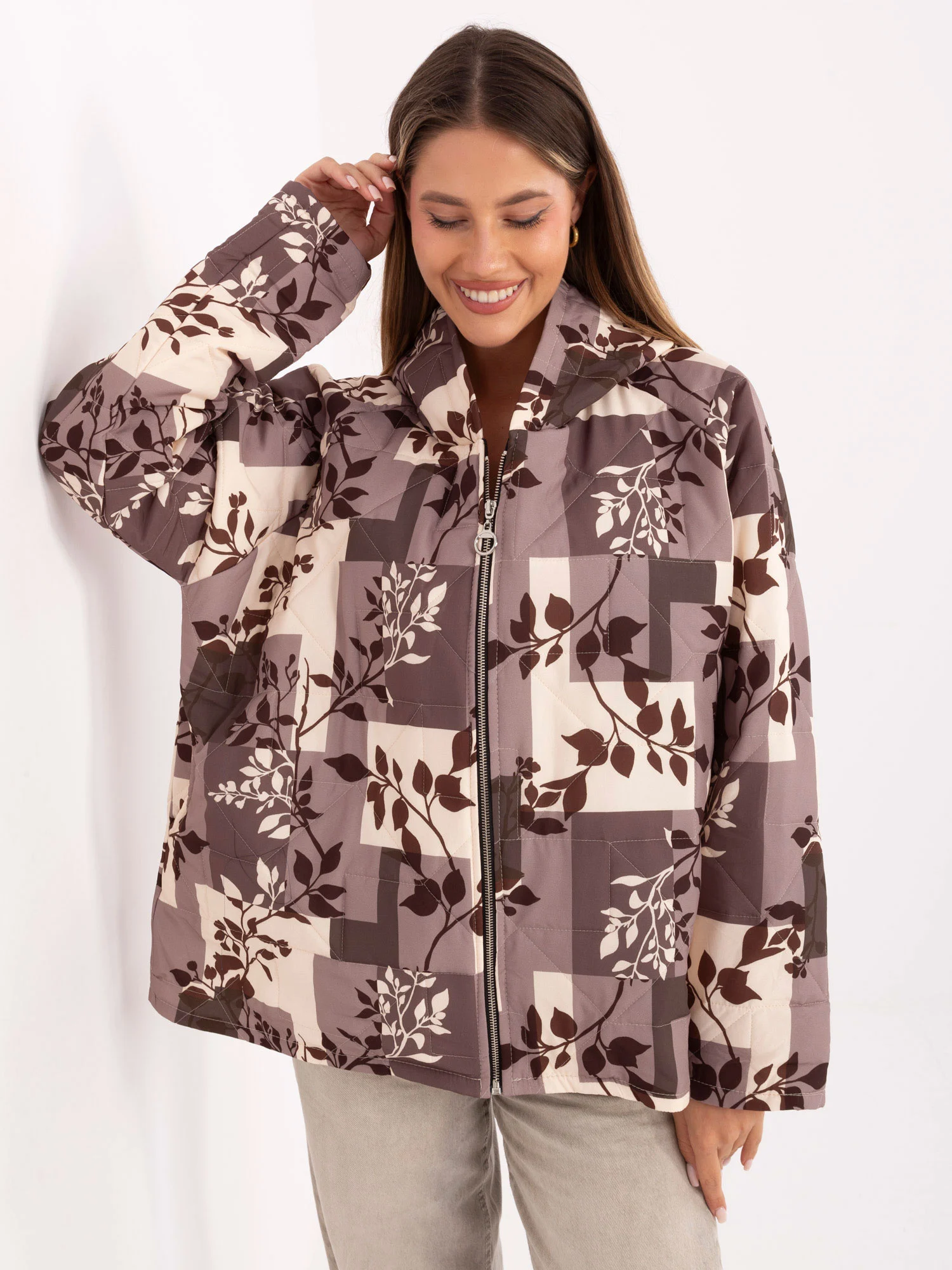 Jacheta Dama Maneca lunga, Imprimat, MODA ITALY, Bej de Vara - imagine 2