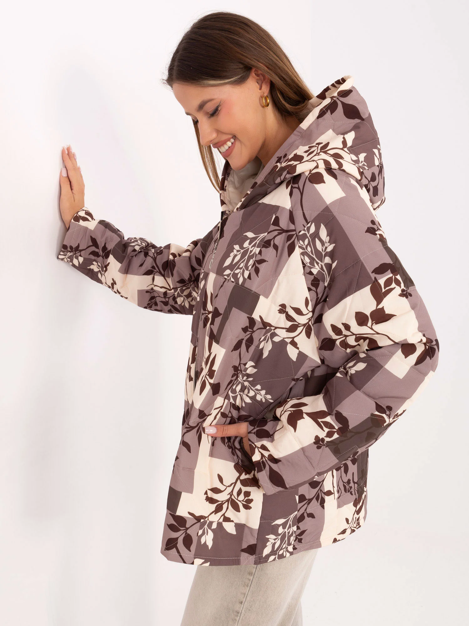 Jacheta Dama Maneca lunga, Imprimat, MODA ITALY, Bej de Vara - imagine 4