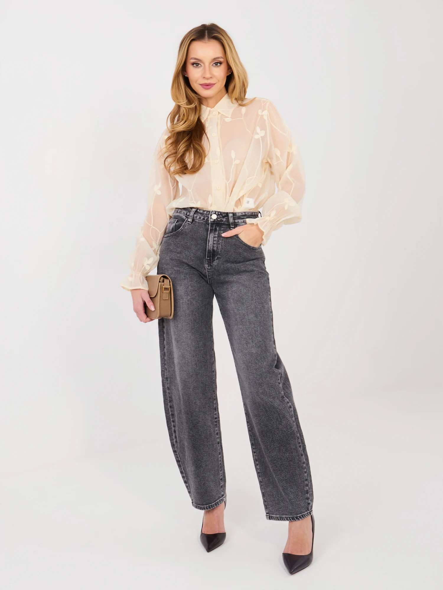 Camasa Dama Maneca lunga, Imprimat, LAKERTA, Bej Eleganta - imagine 2