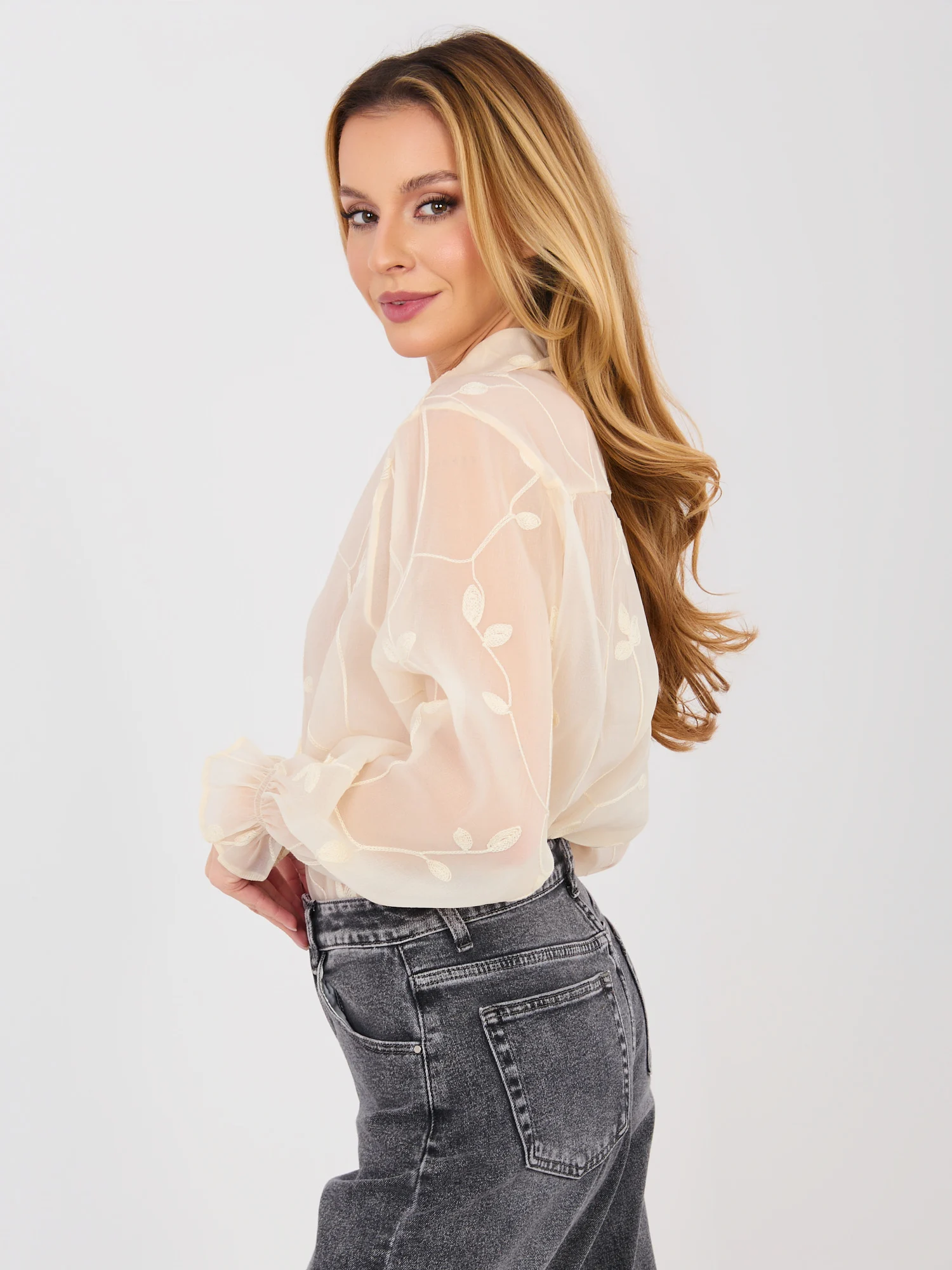 Camasa Dama Maneca lunga, Imprimat, LAKERTA, Bej Eleganta - imagine 4
