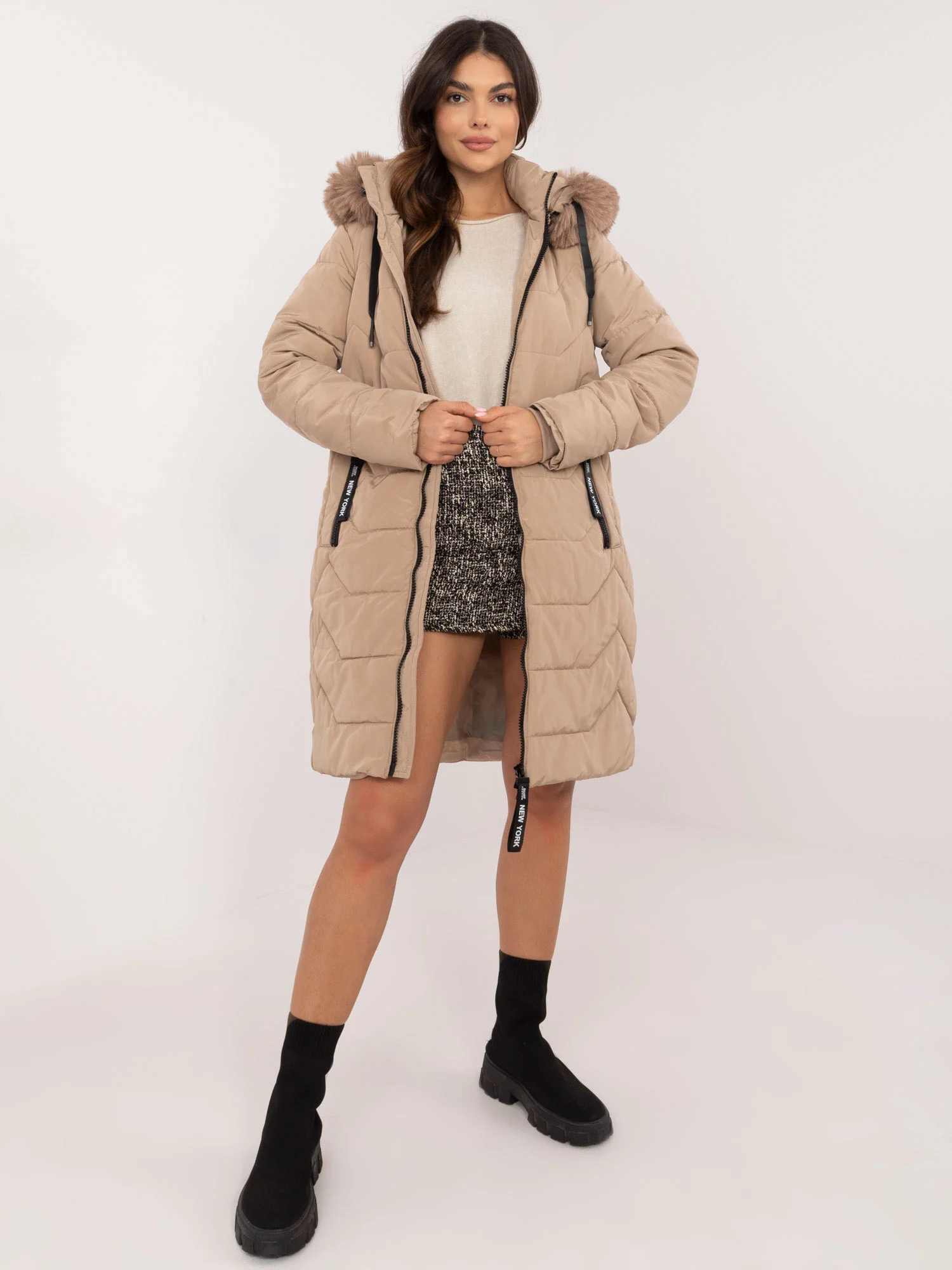 Jacheta Dama Maneca lunga, Guler inalt, SKORP, Bej Casual Marimi Mari - imagine 5