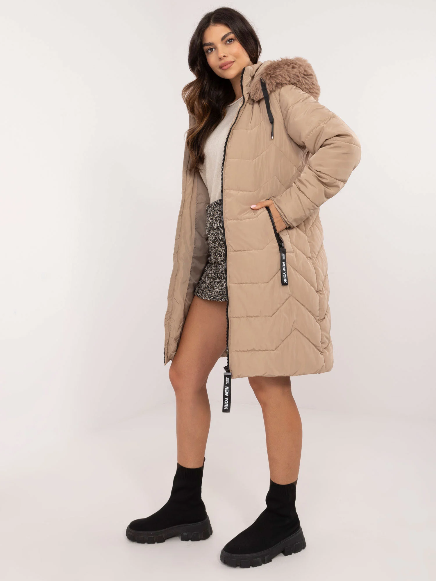 Jacheta Dama Maneca lunga, Guler inalt, SKORP, Bej Casual Marimi Mari - imagine 4