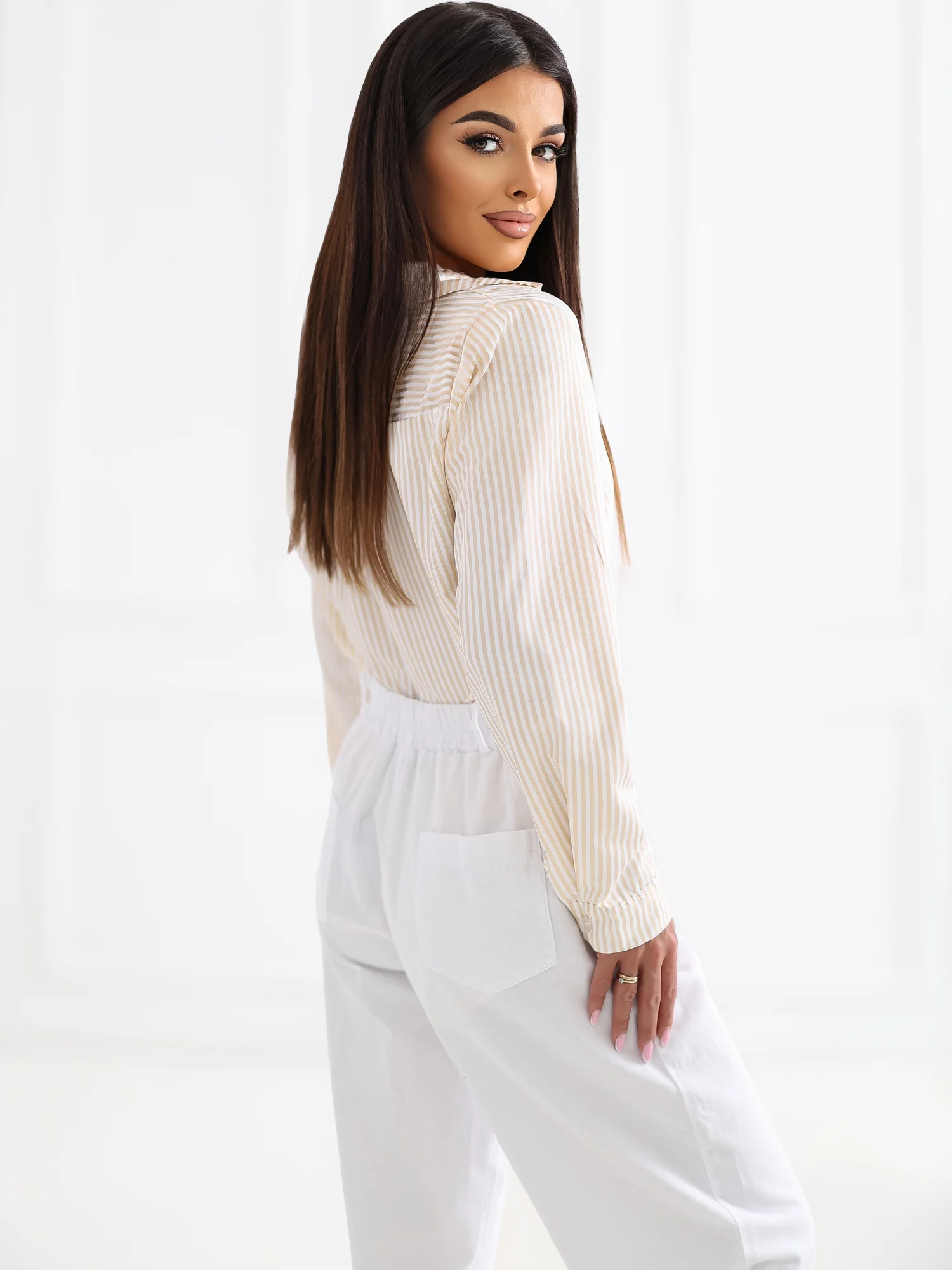 Camasa Dama Maneca lunga, Dungi, Maya, Bej Eleganta Office - imagine 3