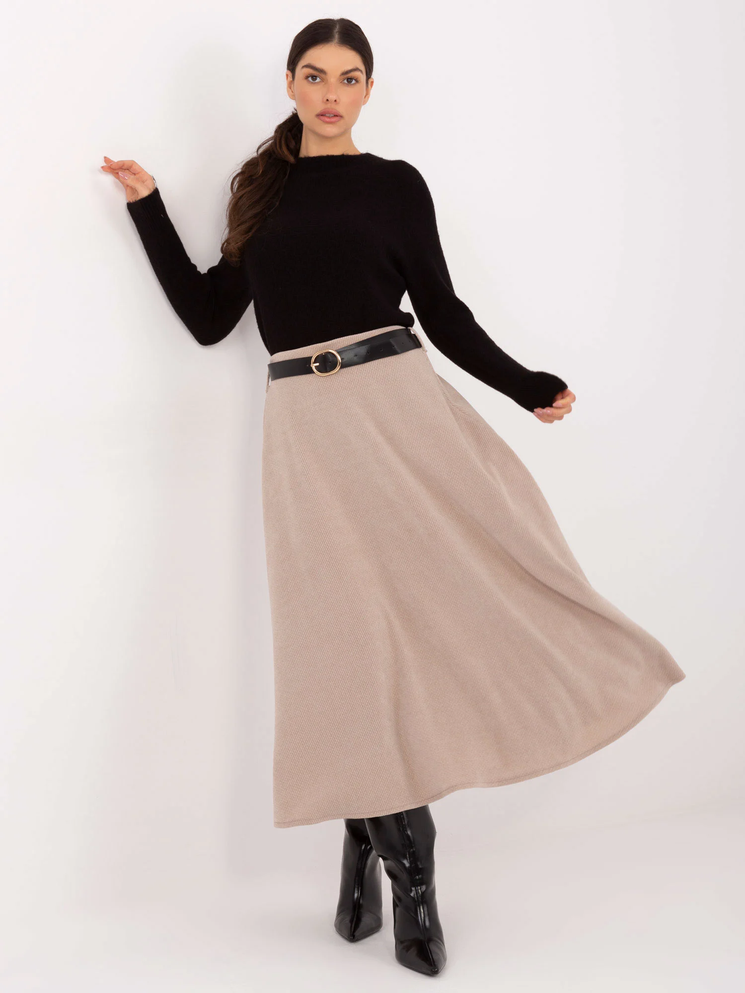 Fusta Dama Midi, Elegant, RUE PARIS, Bej Eleganta Office - imagine 3
