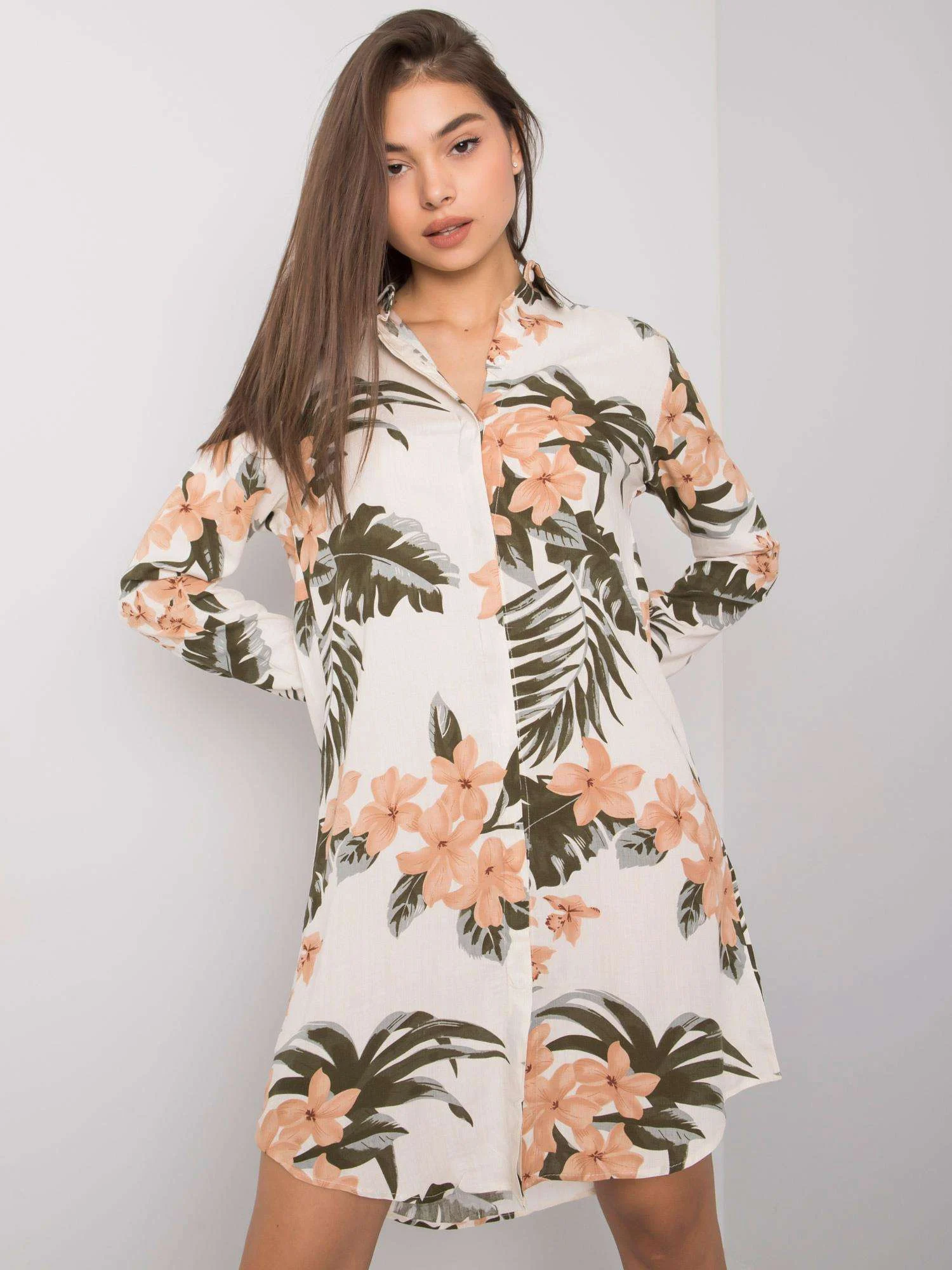 Rochie Dama Maxi, Imprimat, RUE PARIS, Bej Eleganta Office Marimi Mari - Image 5