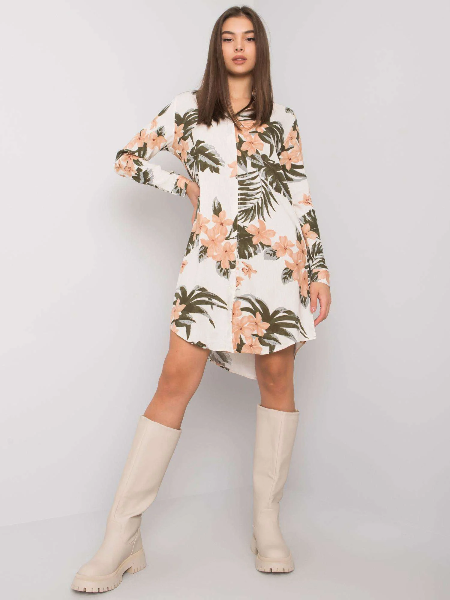 Rochie Dama Maxi, Imprimat, RUE PARIS, Bej Eleganta Office Marimi Mari - Image 3