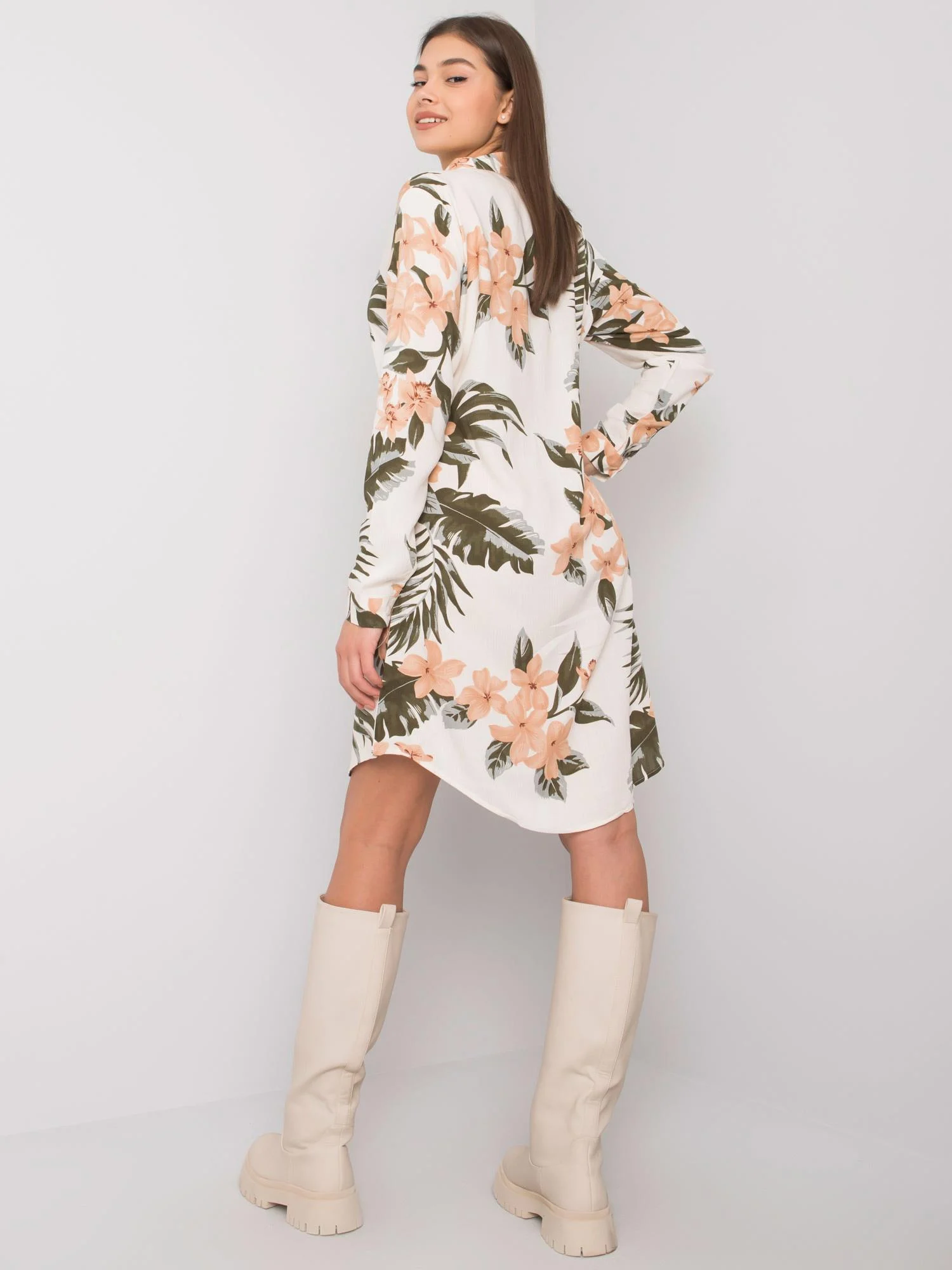 Rochie Dama Maxi, Imprimat, RUE PARIS, Bej Eleganta Office Marimi Mari - Image 2