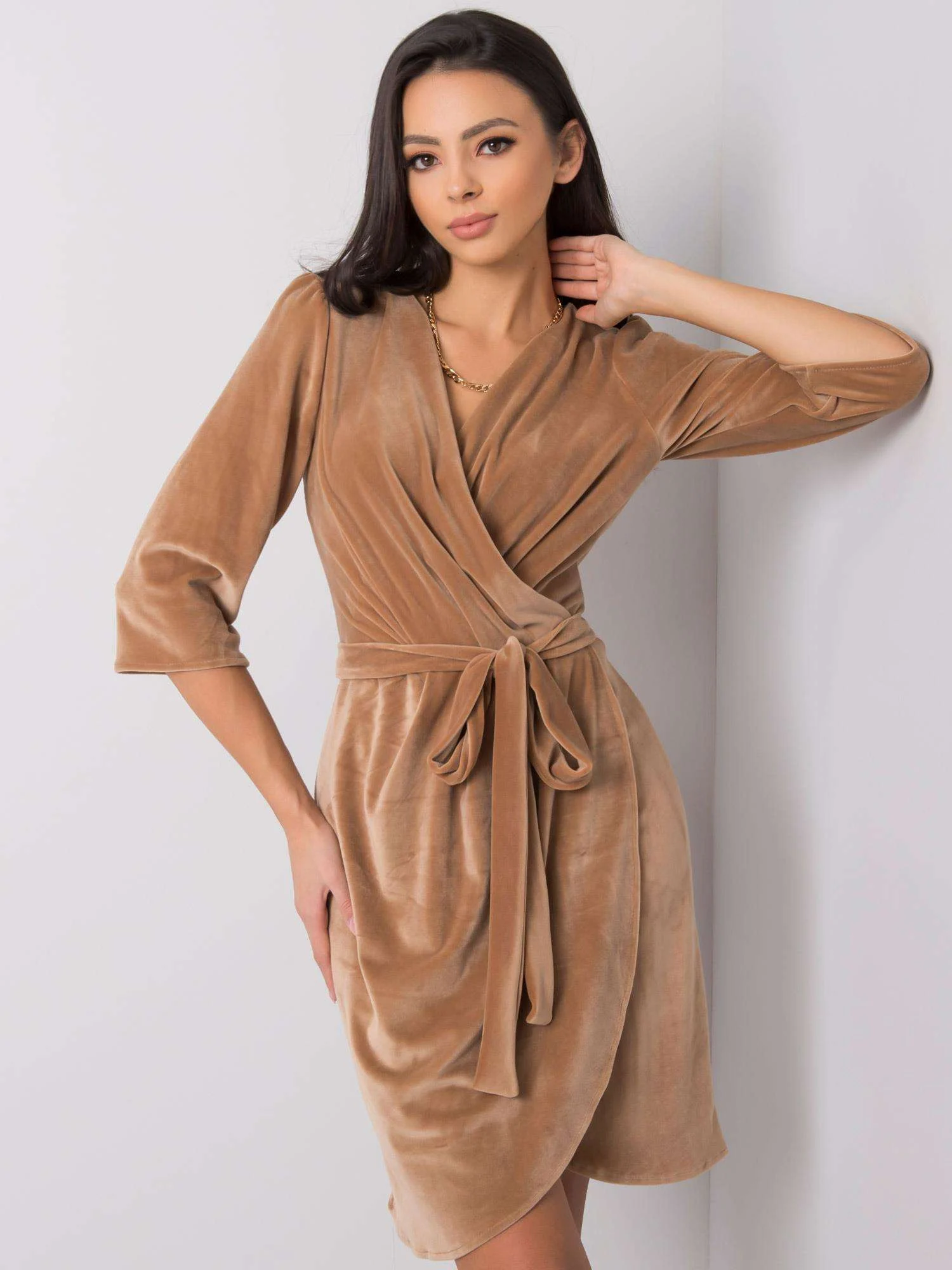 Rochie Dama Mini, Elegant, LAKERTA, Bej de Ocazie Nunta - imagine 3
