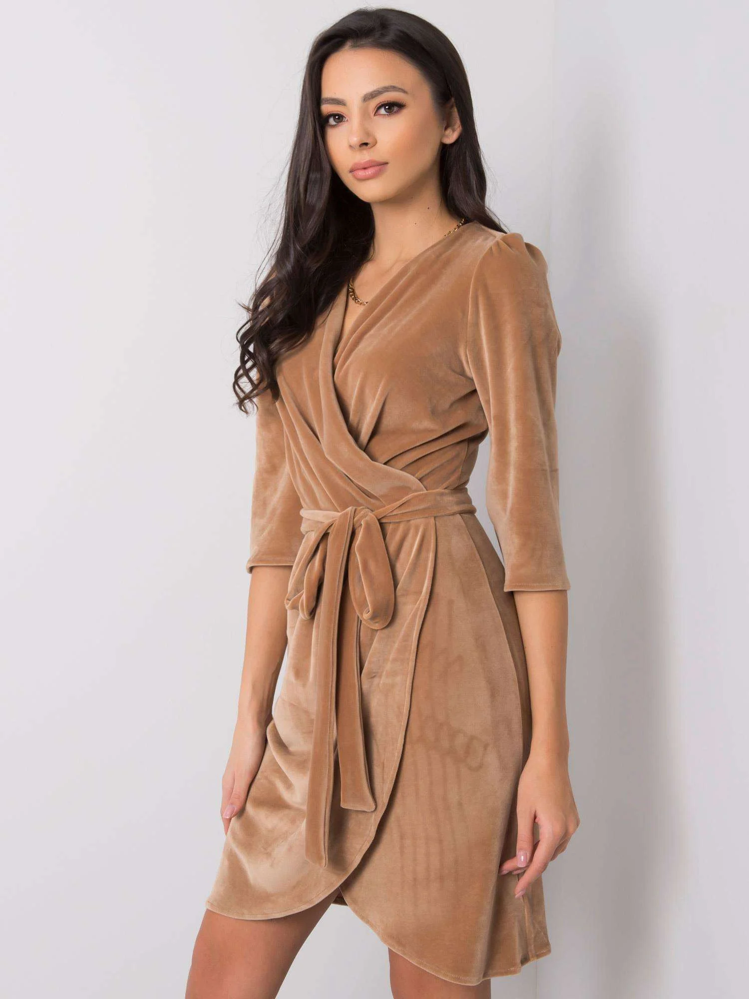 Rochie Dama Mini, Elegant, LAKERTA, Bej de Ocazie Nunta - imagine 2