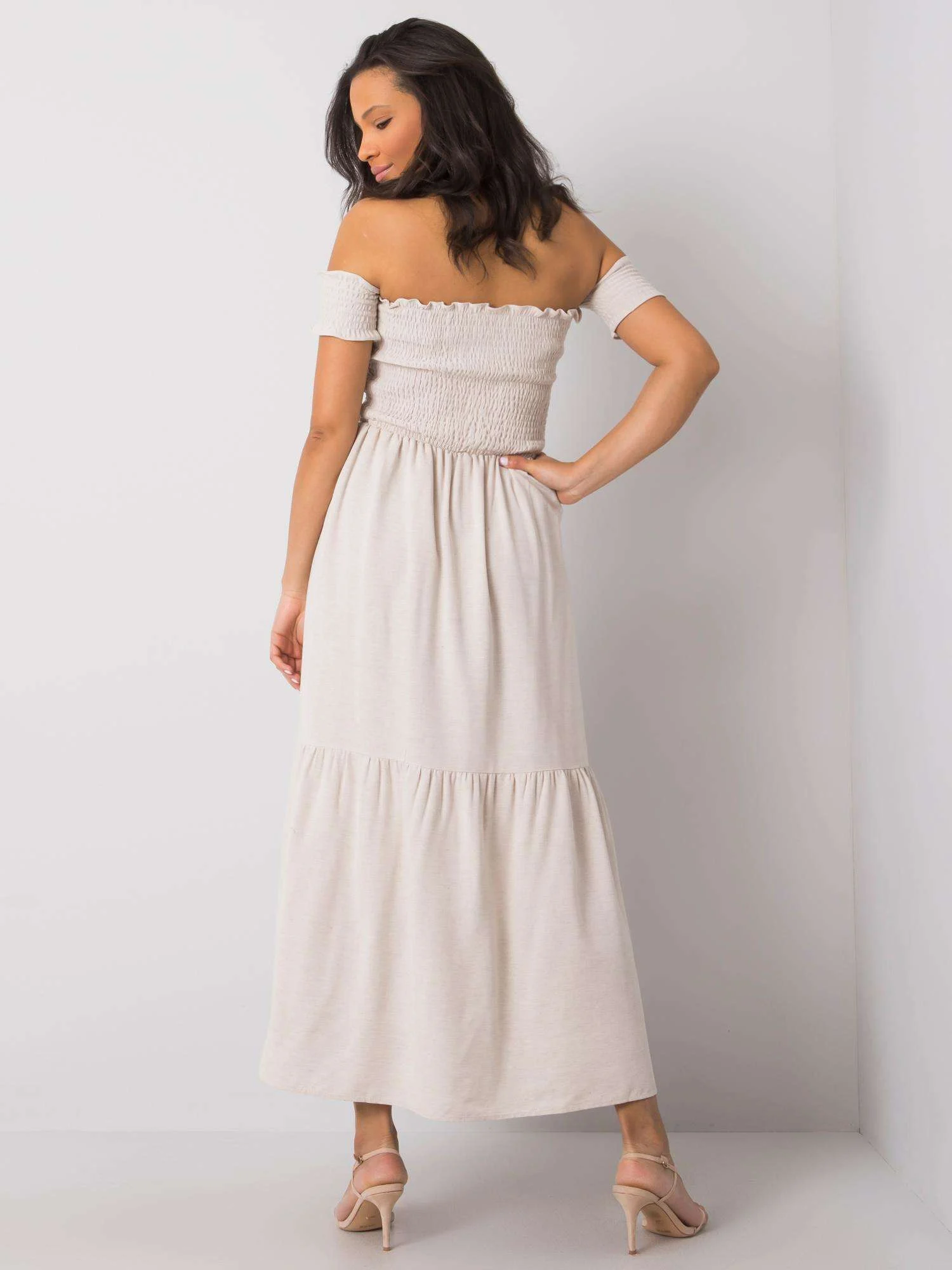 Rochie Dama Maxi, Pe umeri, RUE PARIS, Bej Casual Marimi Mari - imagine 5