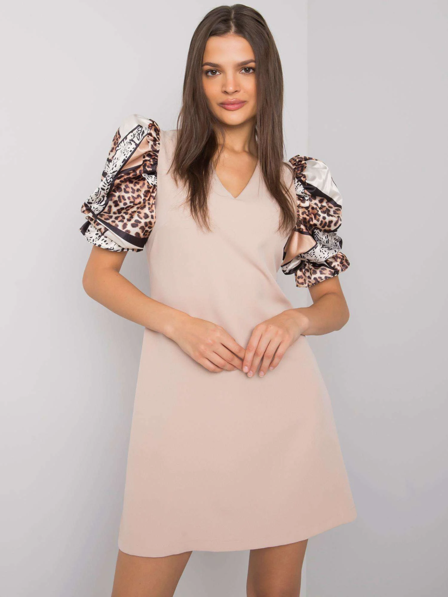 Rochie Dama Mini, Animal print, POLE&POLE, Bej de Ocazie Nunta - Image 4