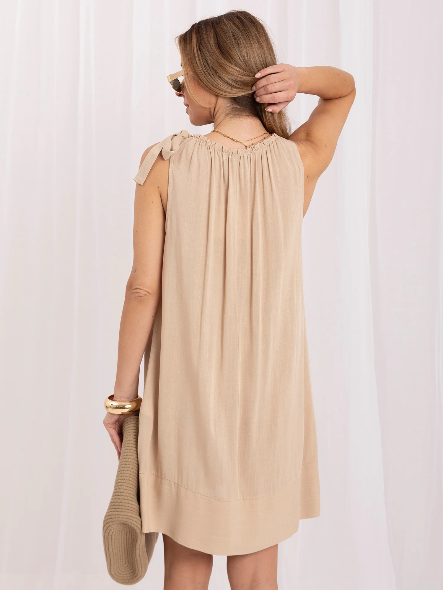 Rochie Dama Fara maneci, Oversize, Och Bella, Bej de Vara - imagine 5