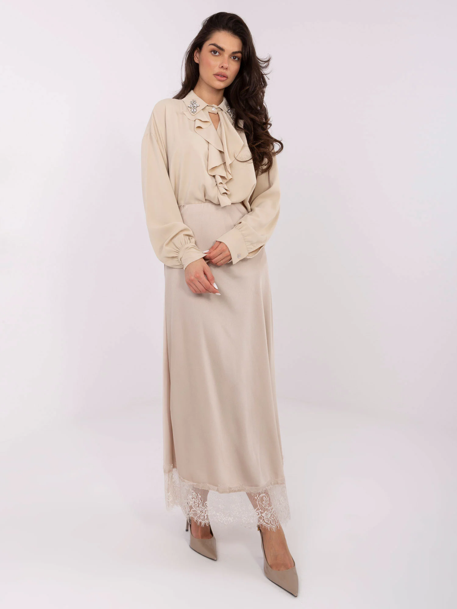 Bluza Dama Lunga, Elegant, RED LINE, Bej de Petrecere - imagine 3