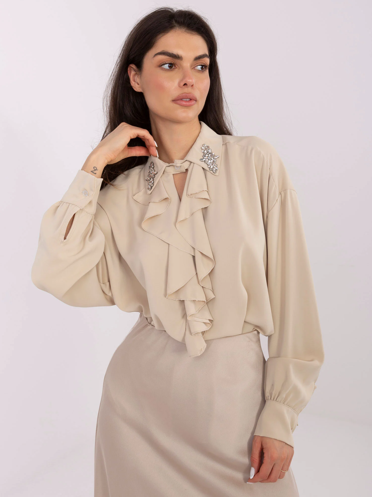 Bluza Dama Lunga, Elegant, RED LINE, Bej de Petrecere - imagine 4