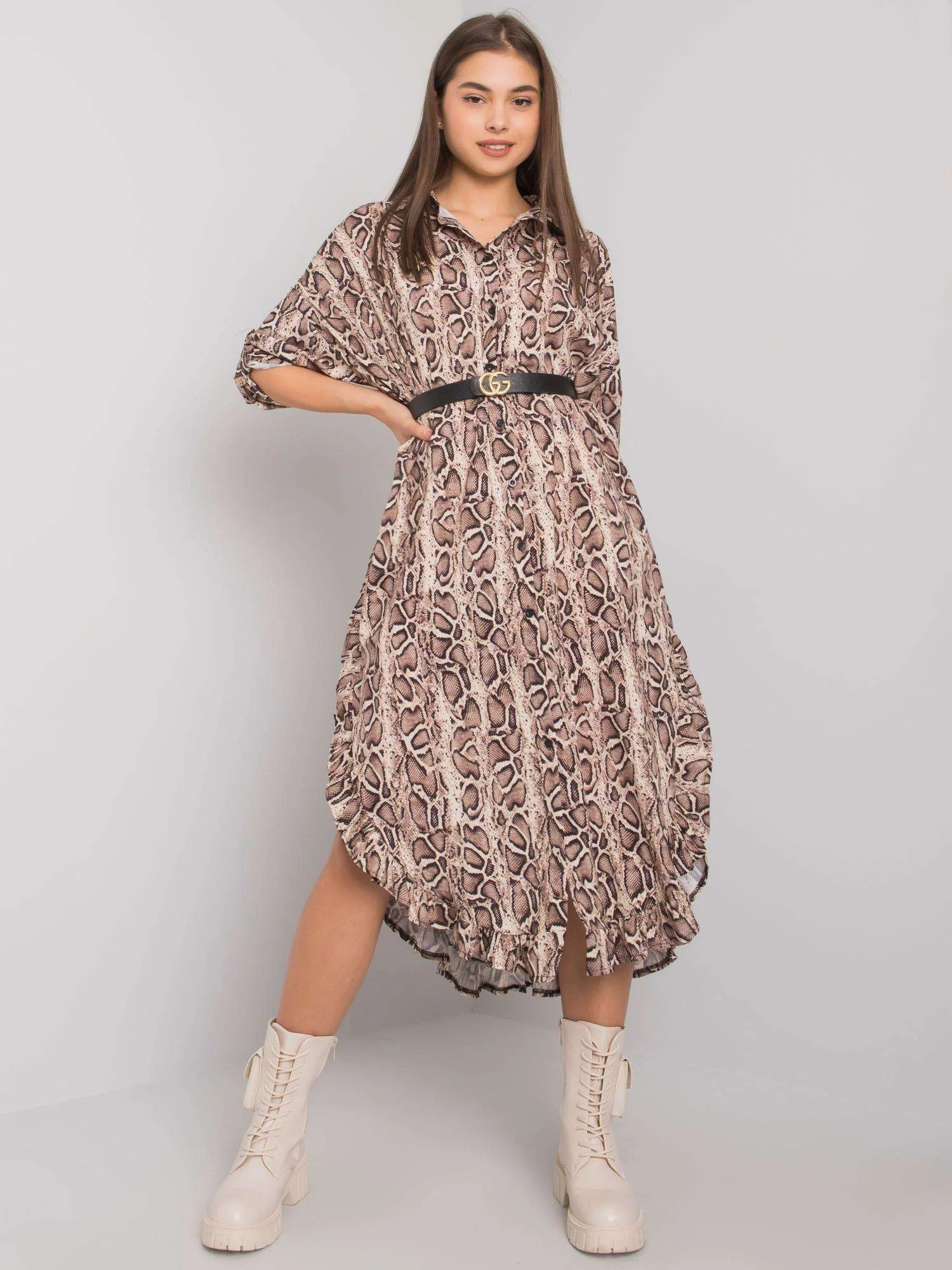 Rochie Dama Maxi, Animal print, Och Bella, Bej Eleganta Office - Image 4