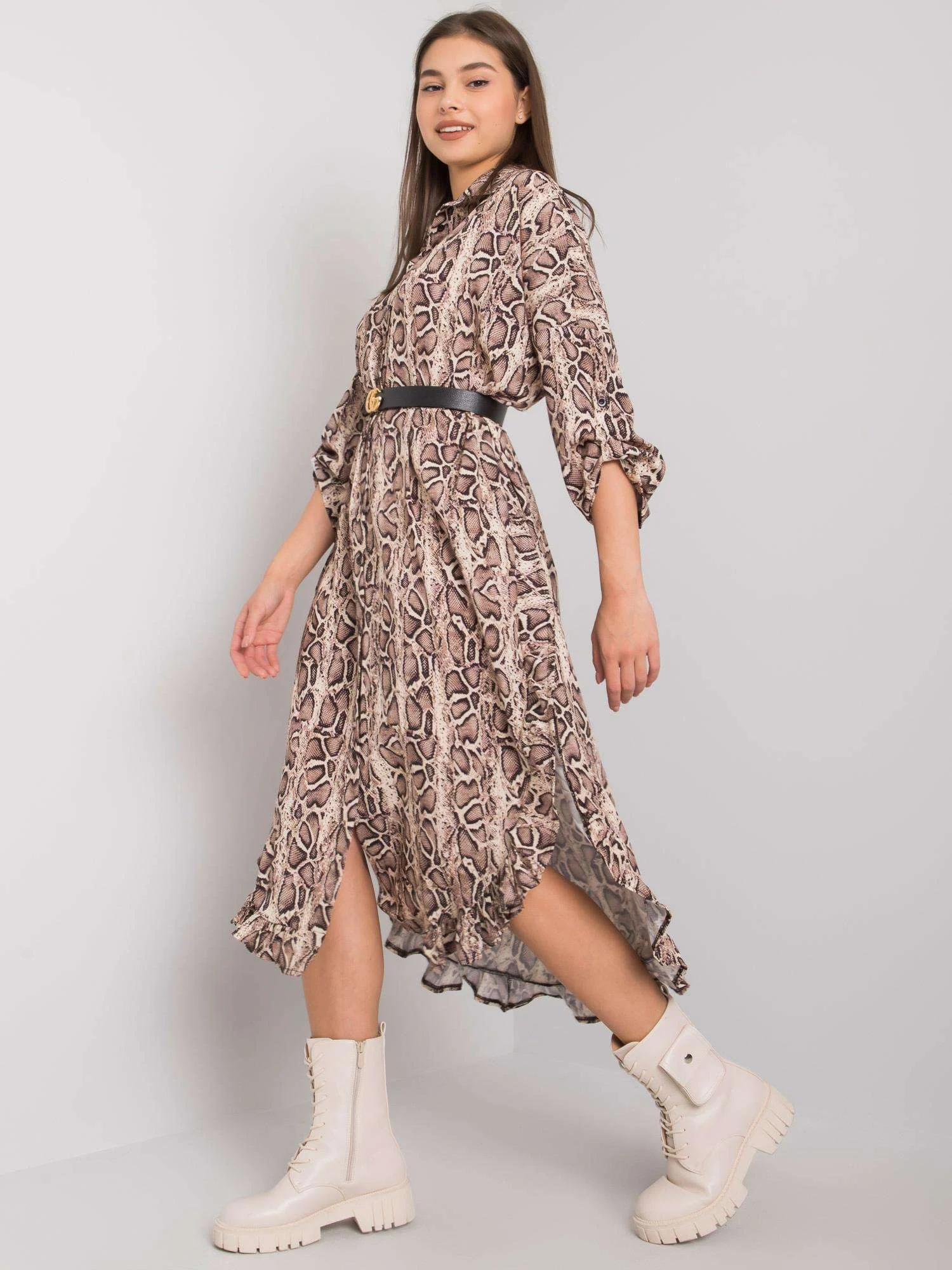 Rochie Dama Maxi, Animal print, Och Bella, Bej Eleganta Office - Image 3