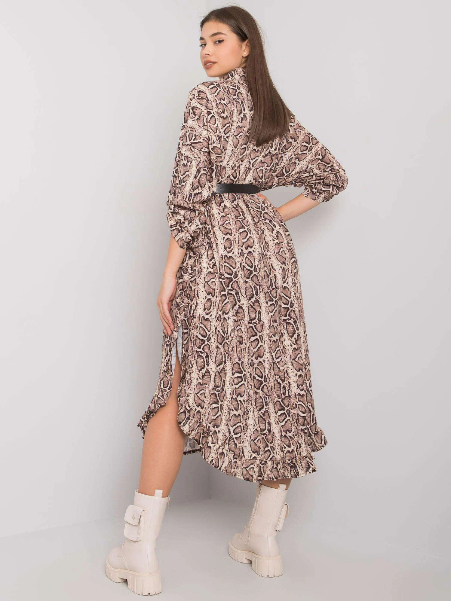 Rochie Dama Maxi, Animal print, Och Bella, Bej Eleganta Office - Image 2
