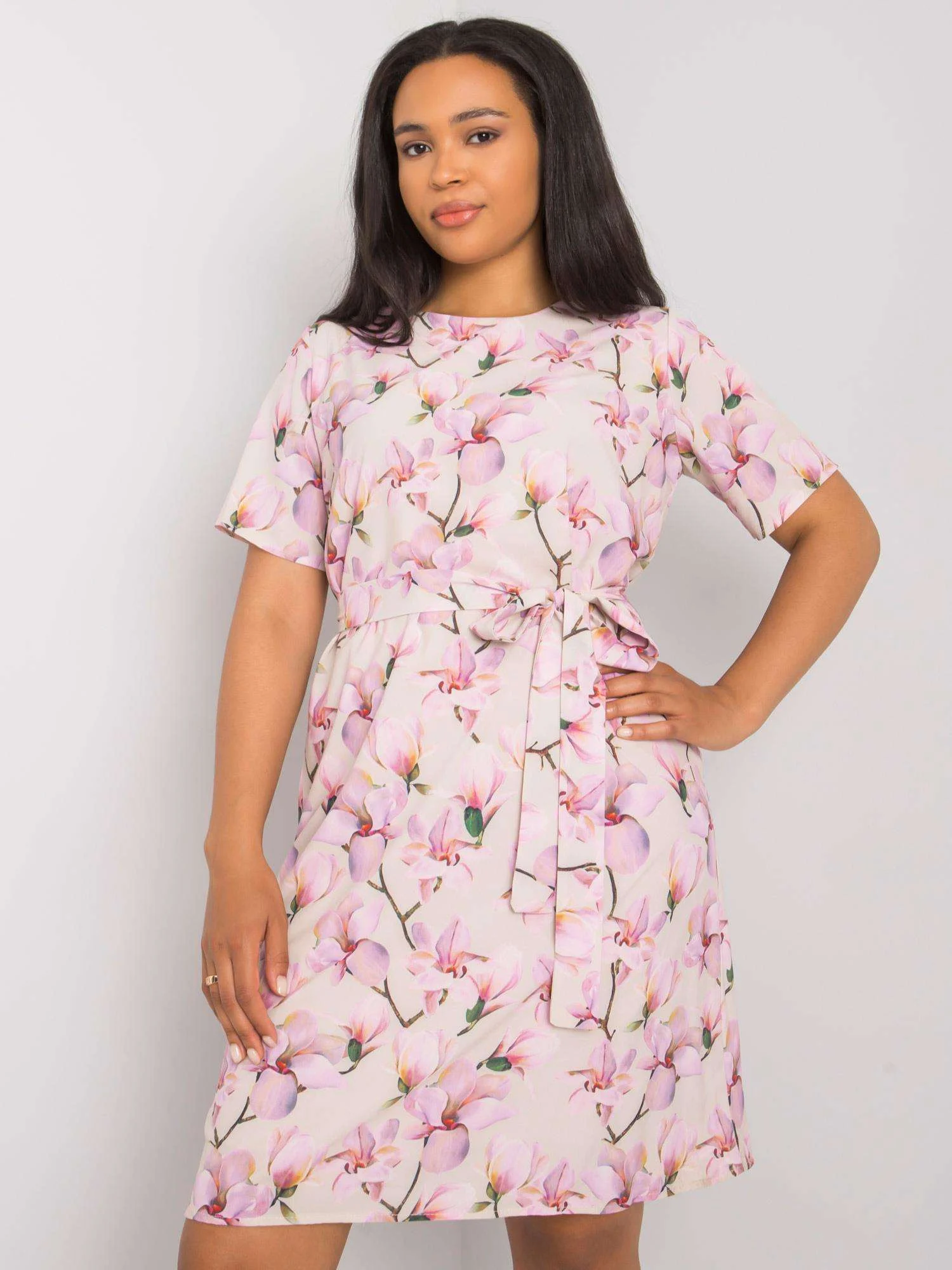 Rochie Dama Mini, Floral, LAKERTA, Bej Eleganta Office - imagine 5