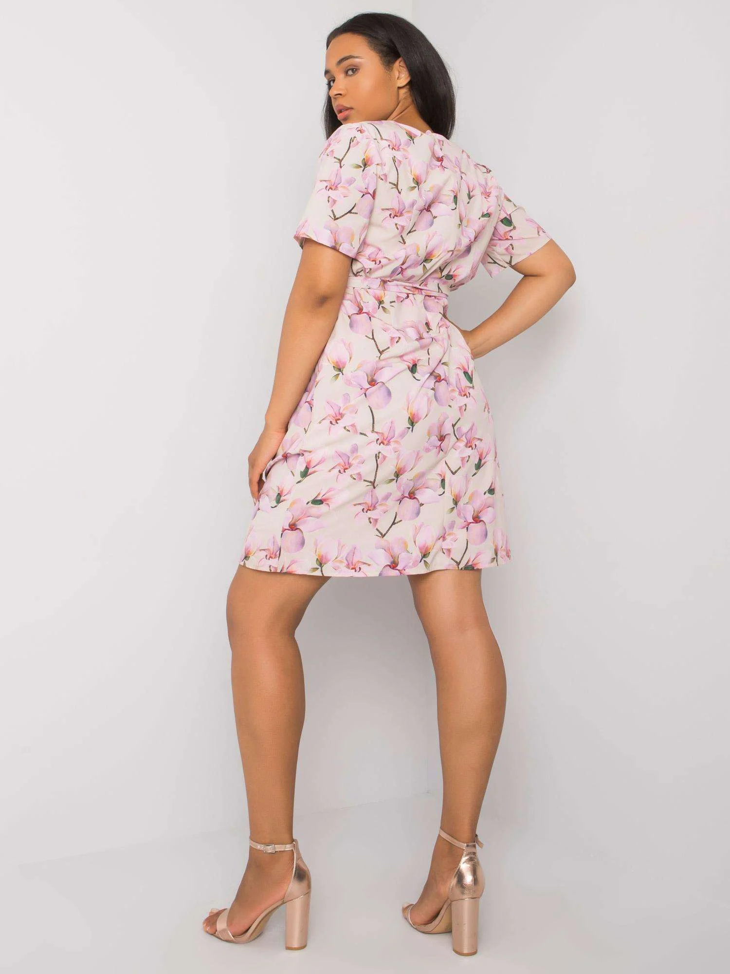 Rochie Dama Mini, Floral, LAKERTA, Bej Eleganta Office - imagine 2