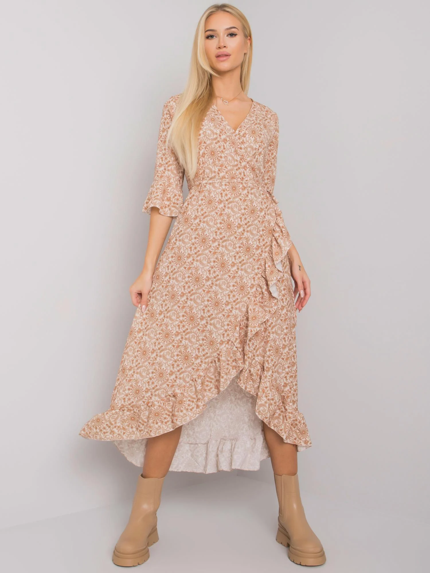 Rochie Dama Maxi, Imprimat, Och Bella, Bej Casual - Image 4