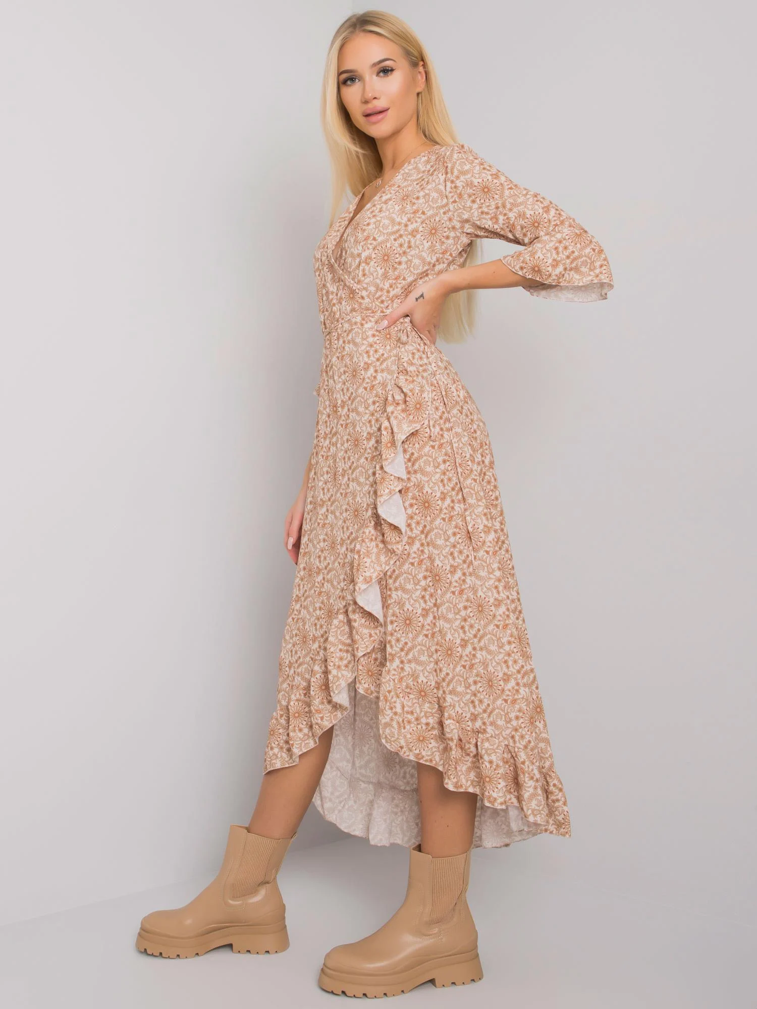 Rochie Dama Maxi, Imprimat, Och Bella, Bej Casual - Image 5