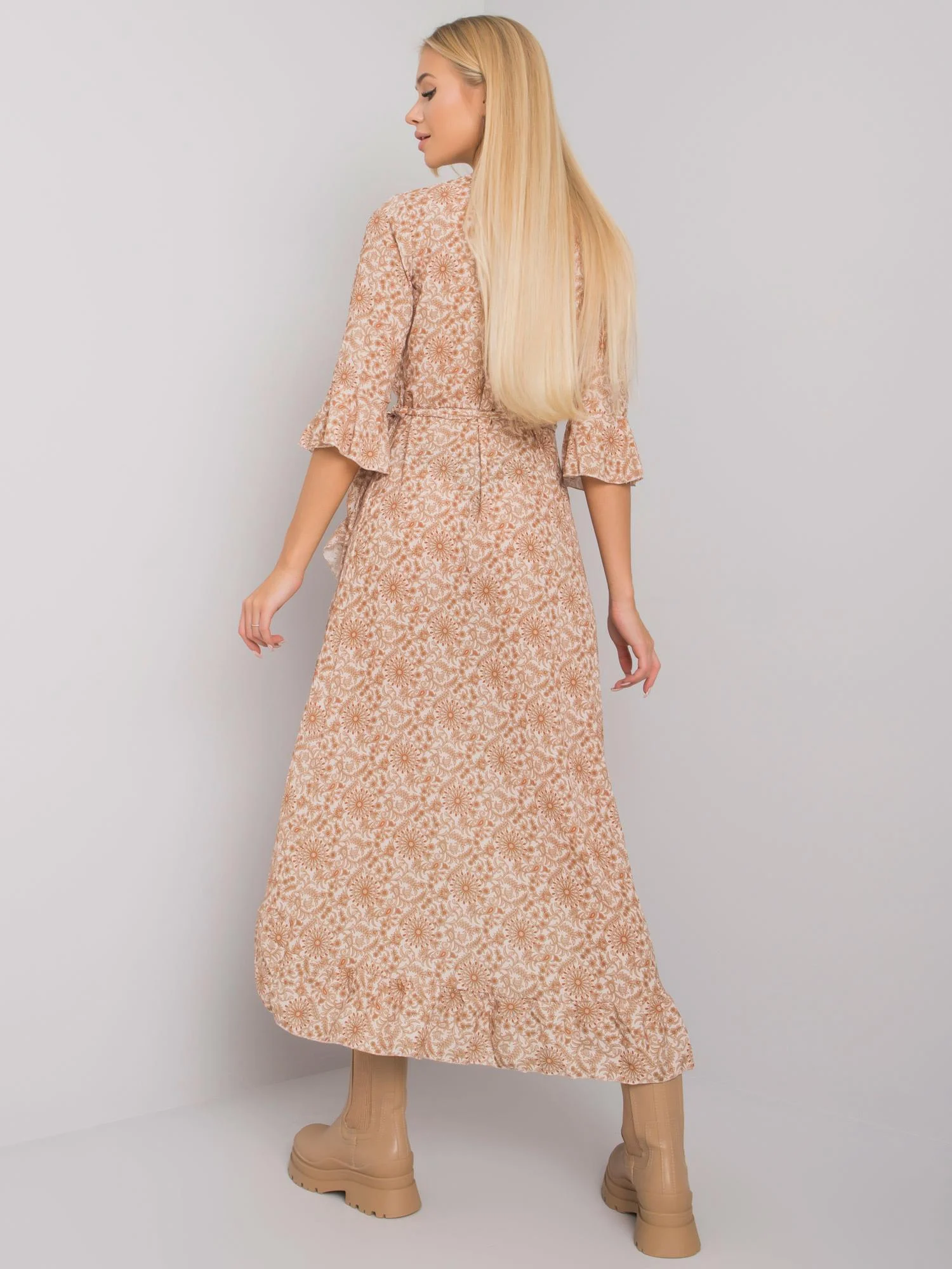 Rochie Dama Maxi, Imprimat, Och Bella, Bej Casual - Image 2