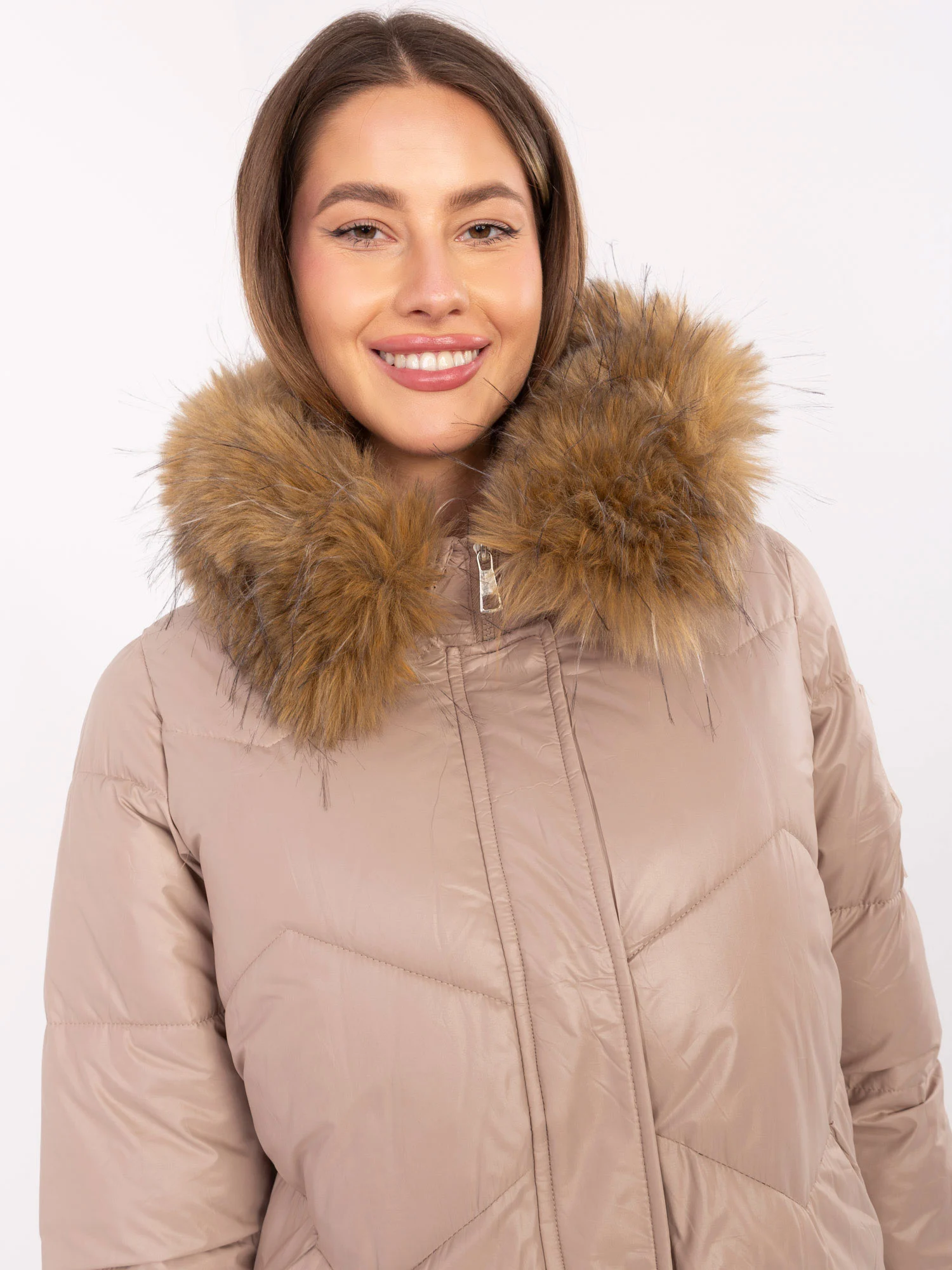 Jacheta Dama Maneca lunga, Guler inalt, Snow Moda, Bej Casual Marimi Mari - imagine 5