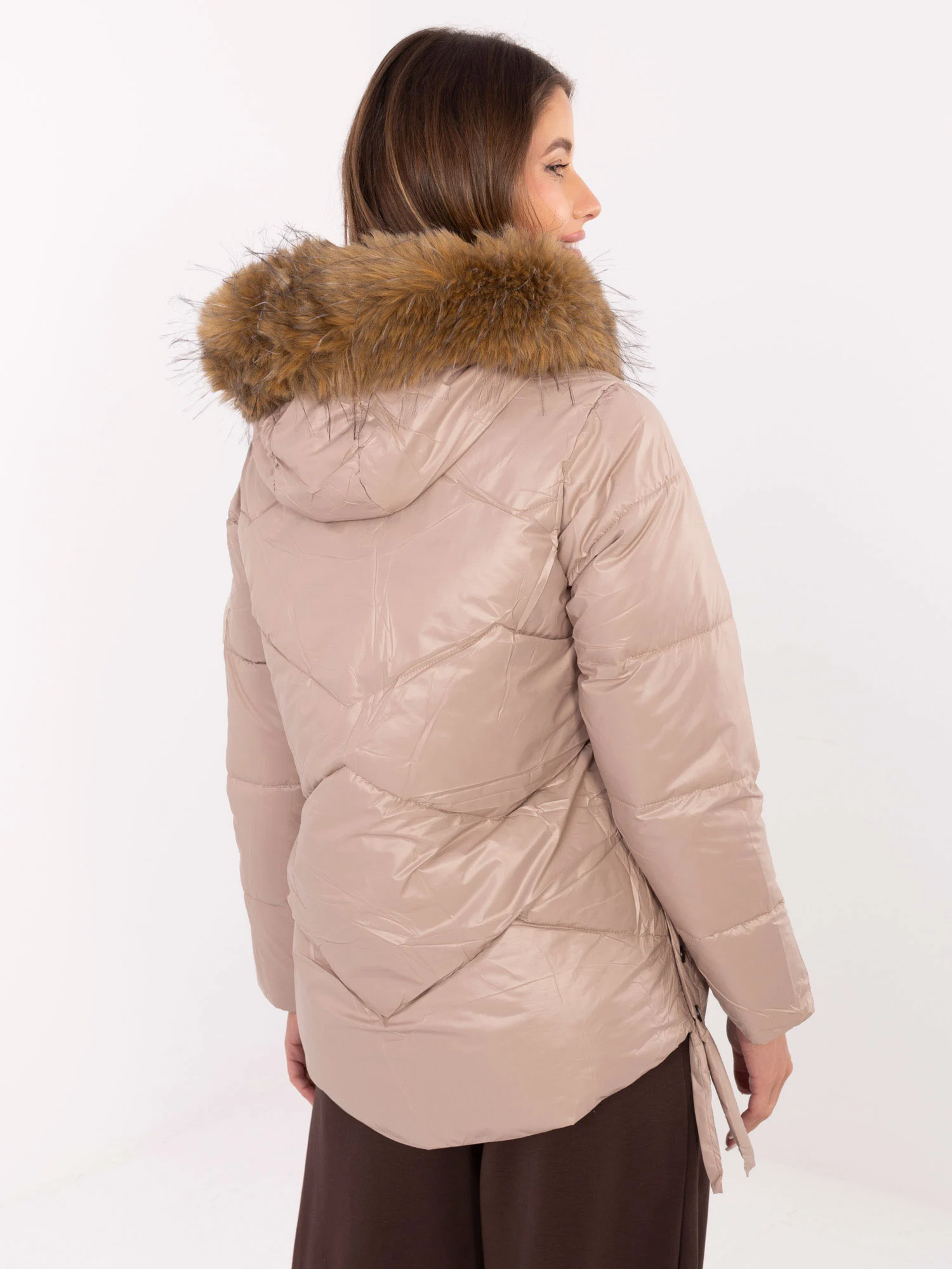 Jacheta Dama Maneca lunga, Guler inalt, Snow Moda, Bej Casual Marimi Mari - imagine 2
