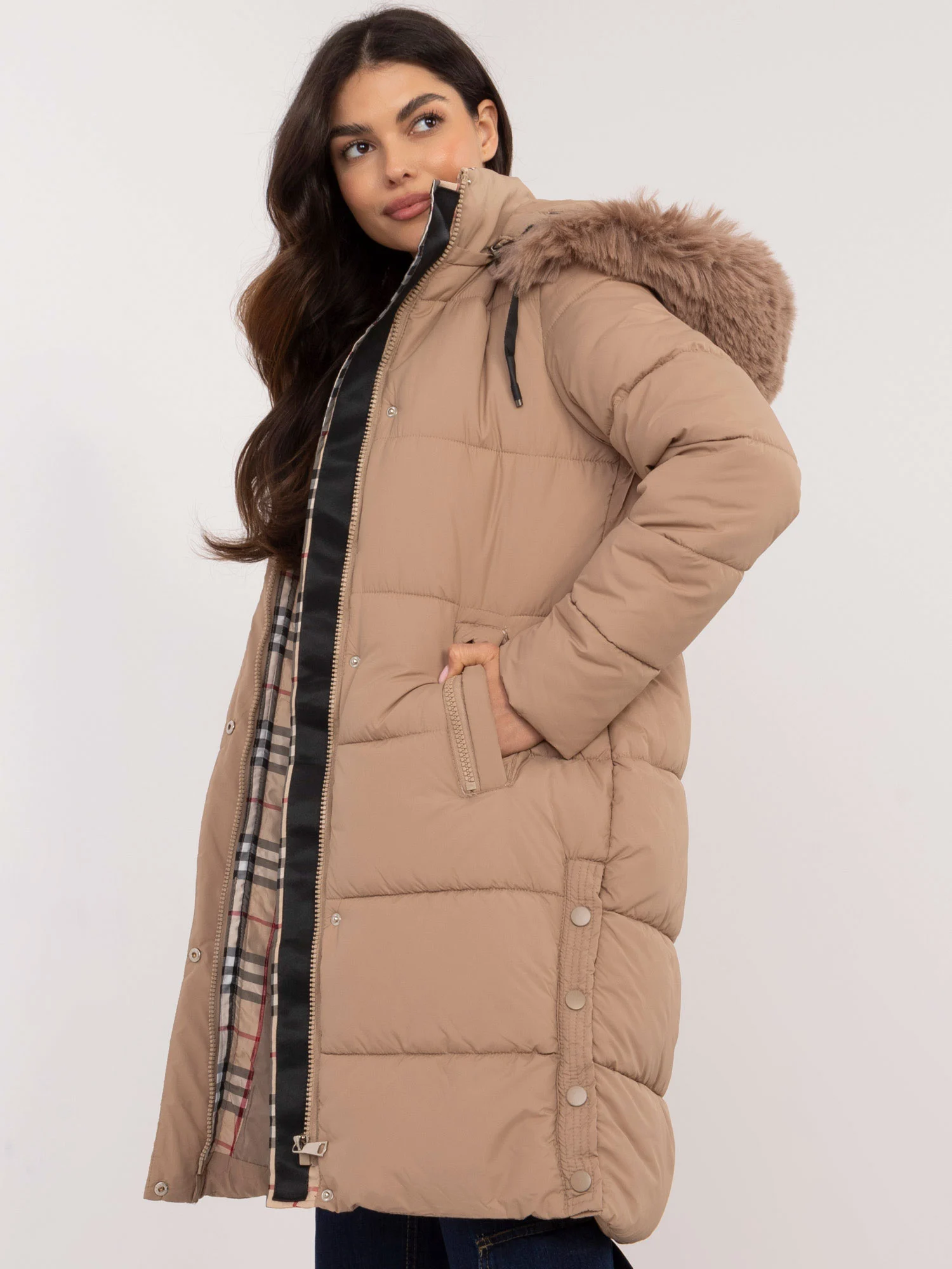 Jacheta Dama Maneca lunga, Guler inalt, Bej Eleganta Office Marimi Mari - imagine 3