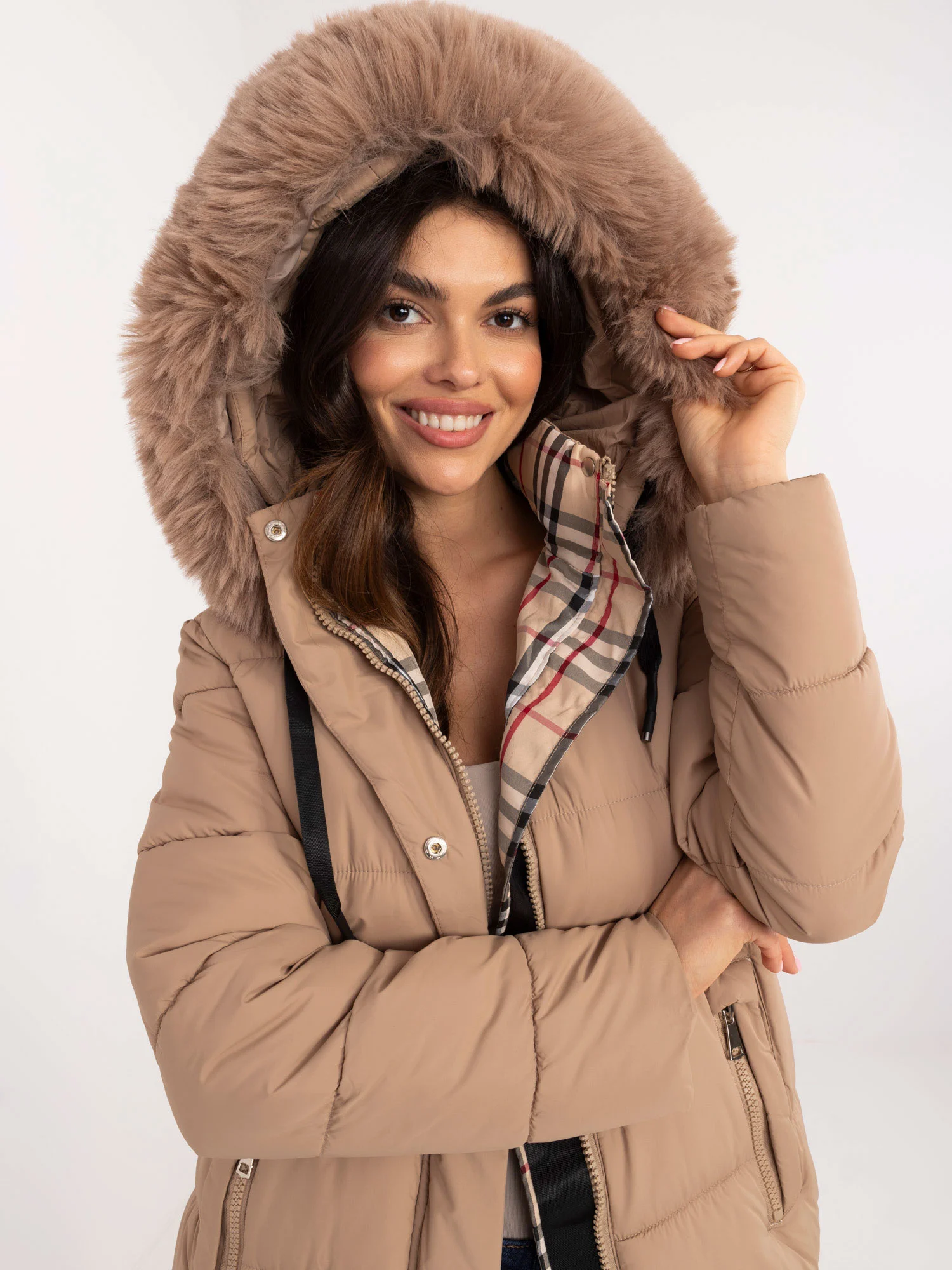 Jacheta Dama Maneca lunga, Guler inalt, Bej Eleganta Office Marimi Mari - imagine 5