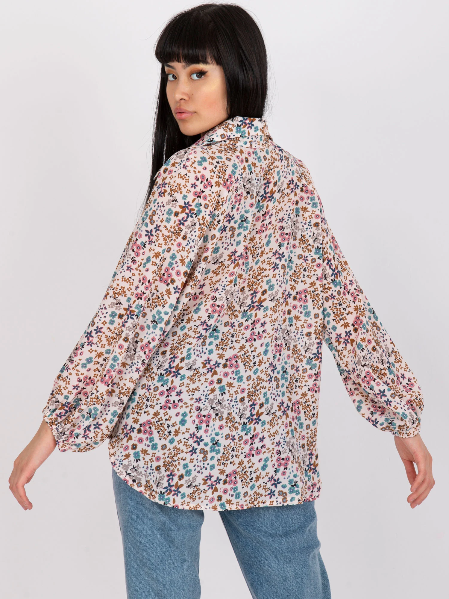 Bluza Dama Maneca lunga, Floral, ZULUNA, Bej Eleganta Office - imagine 6