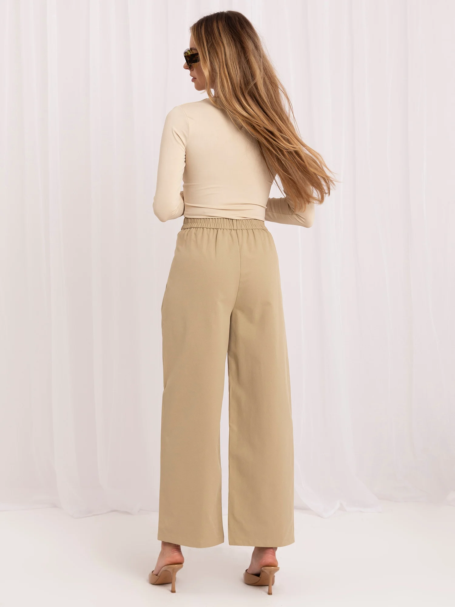 Pantaloni Dama 7/8, Larga, ITALY MODA, Bej Eleganta Office - imagine 5