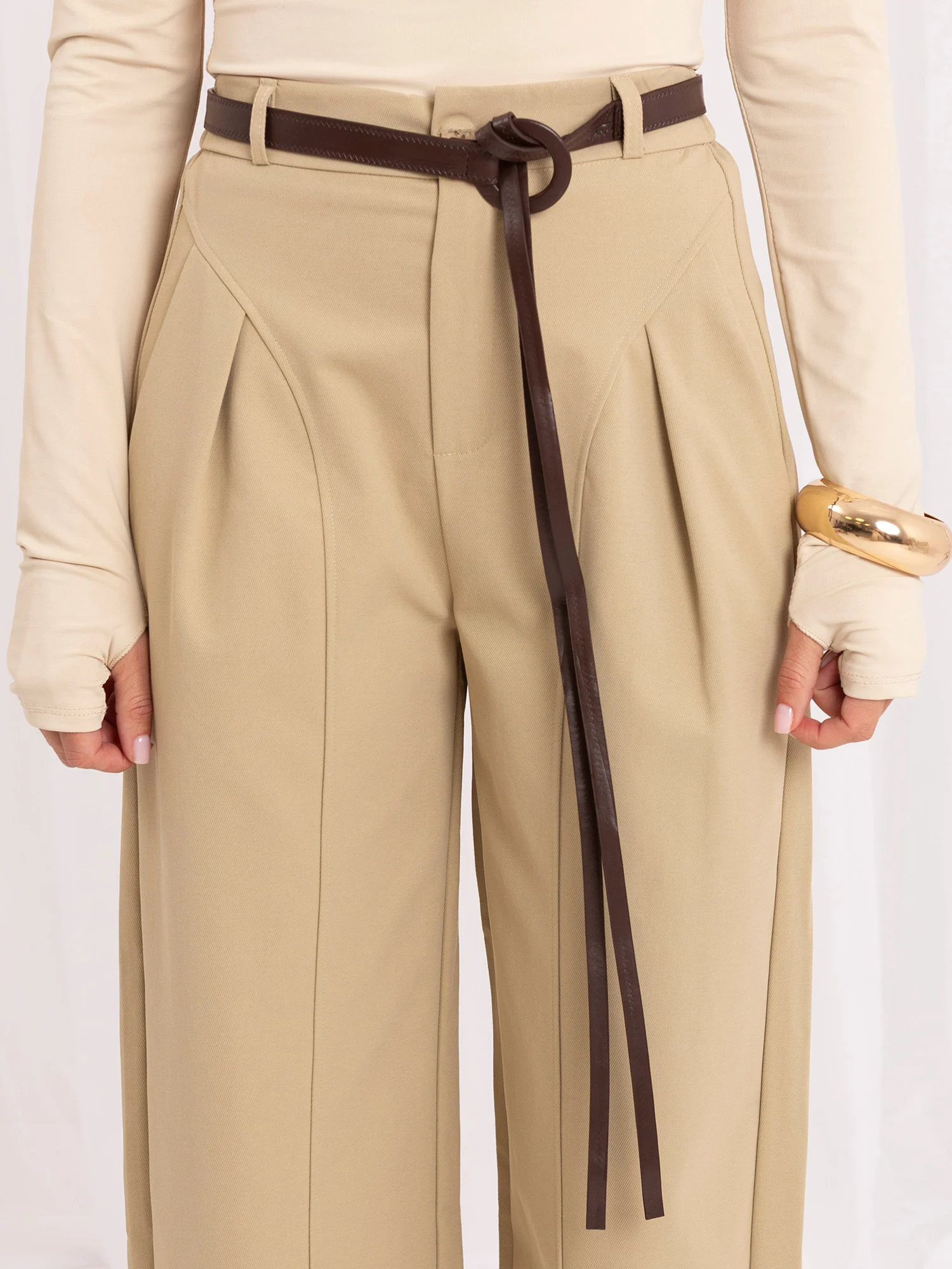 Pantaloni Dama 7/8, Larga, ITALY MODA, Bej Eleganta Office - imagine 4